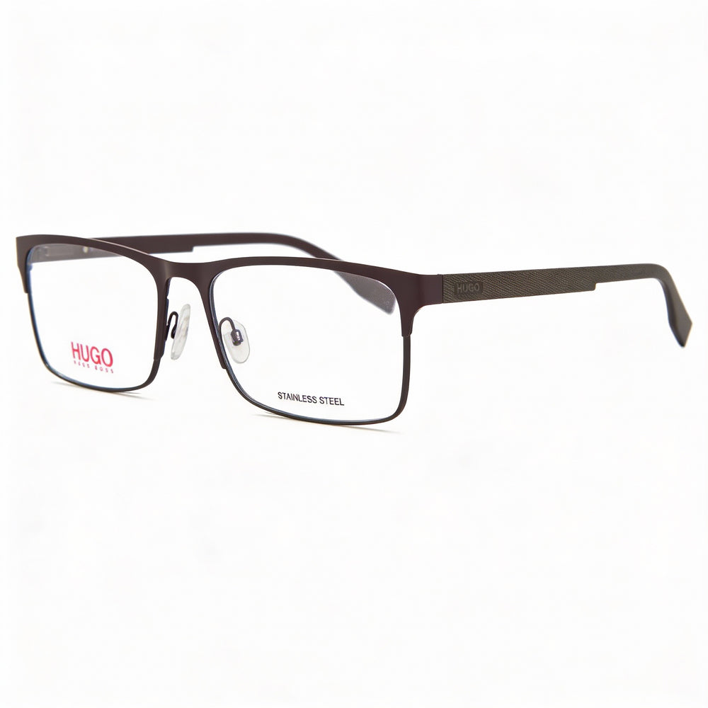 Gafas graduadas HUGO HG 0293 para hombre y mujer, acero inoxidable marrón mate, montura rectangular completa, 56 mm