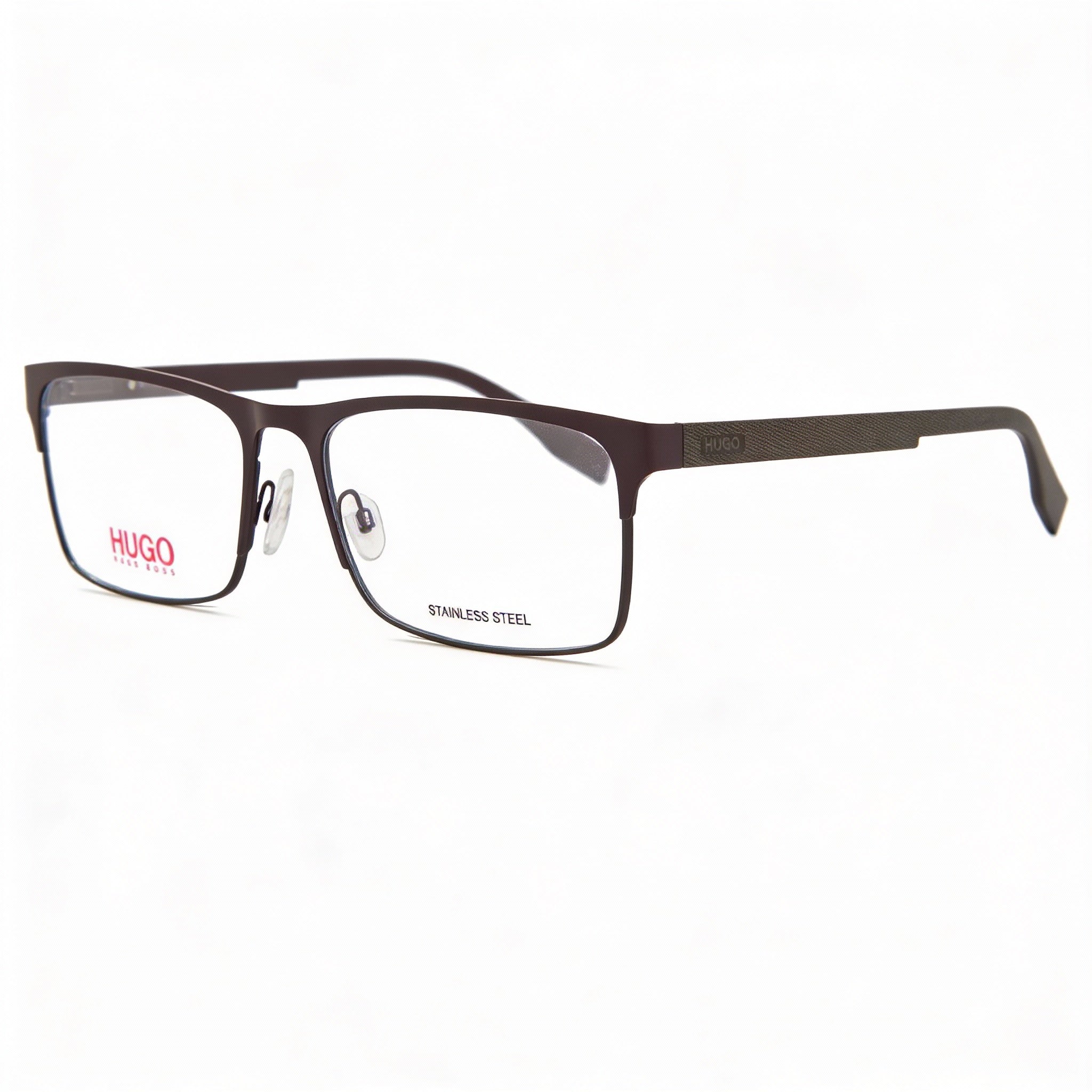 HUGO HG 0293 Eyeglasses for Men and Women, Matte Brown Stainless Steel, Full Rim Rectangle, 56mm, Photo 3