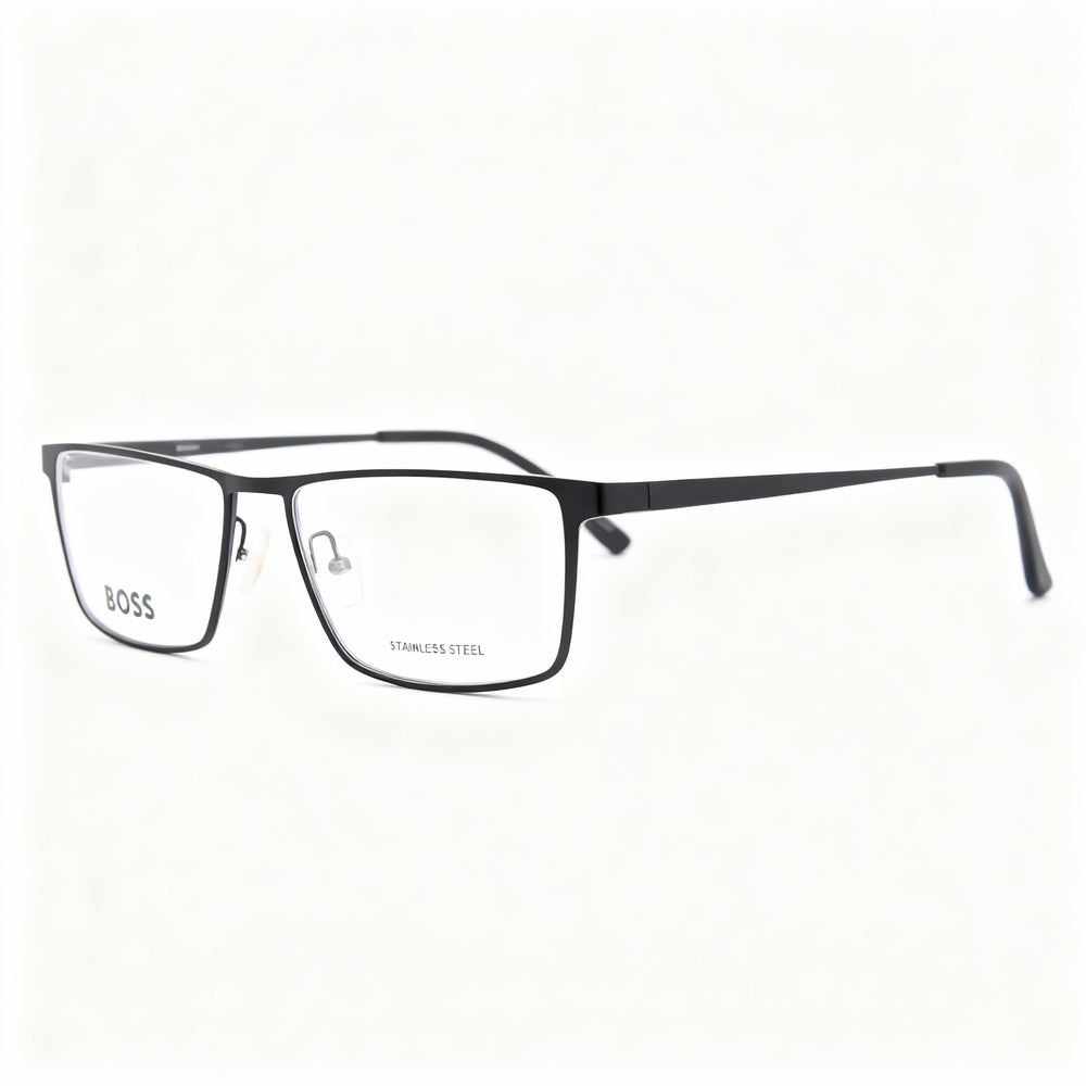 Monturas ópticas rectangulares HUGO BOSS, unisex, montura de metal negro dorado mate, ancho de lente de 57 mm