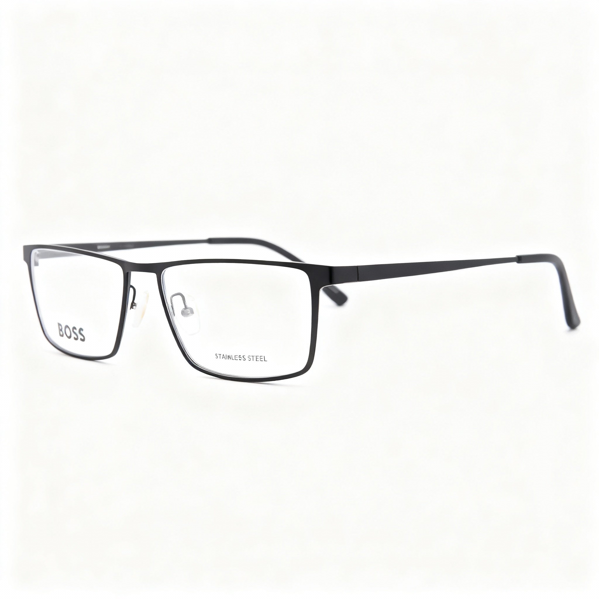 Monturas ópticas rectangulares HUGO BOSS, unisex, montura de metal negro dorado mate, ancho de lente de 57 mm, Photo 1