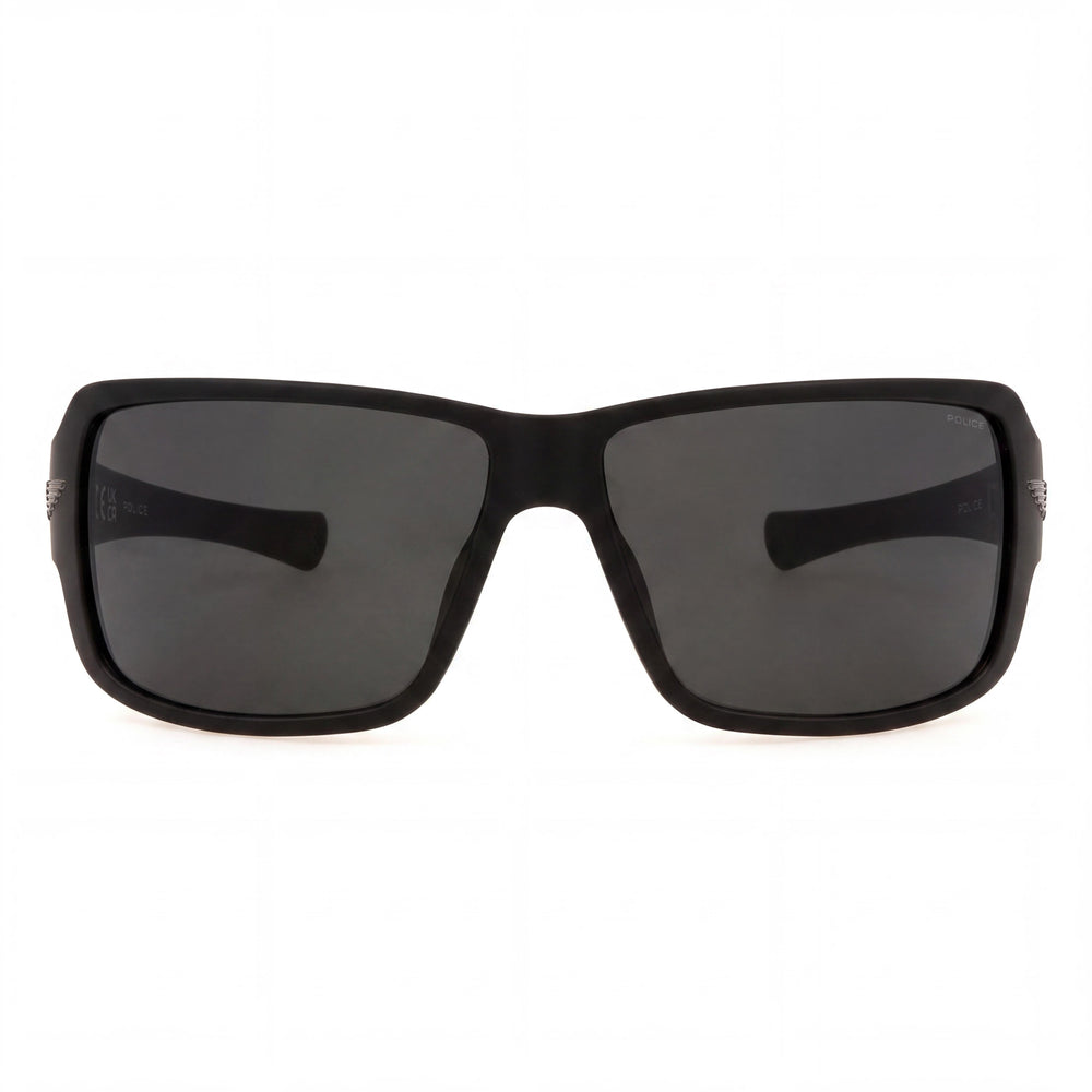 Gafas de sol Police Casual para hombre con montura inyectada, montura negra mate, lentes de policarbonato ahumado, 65-14-115 mm