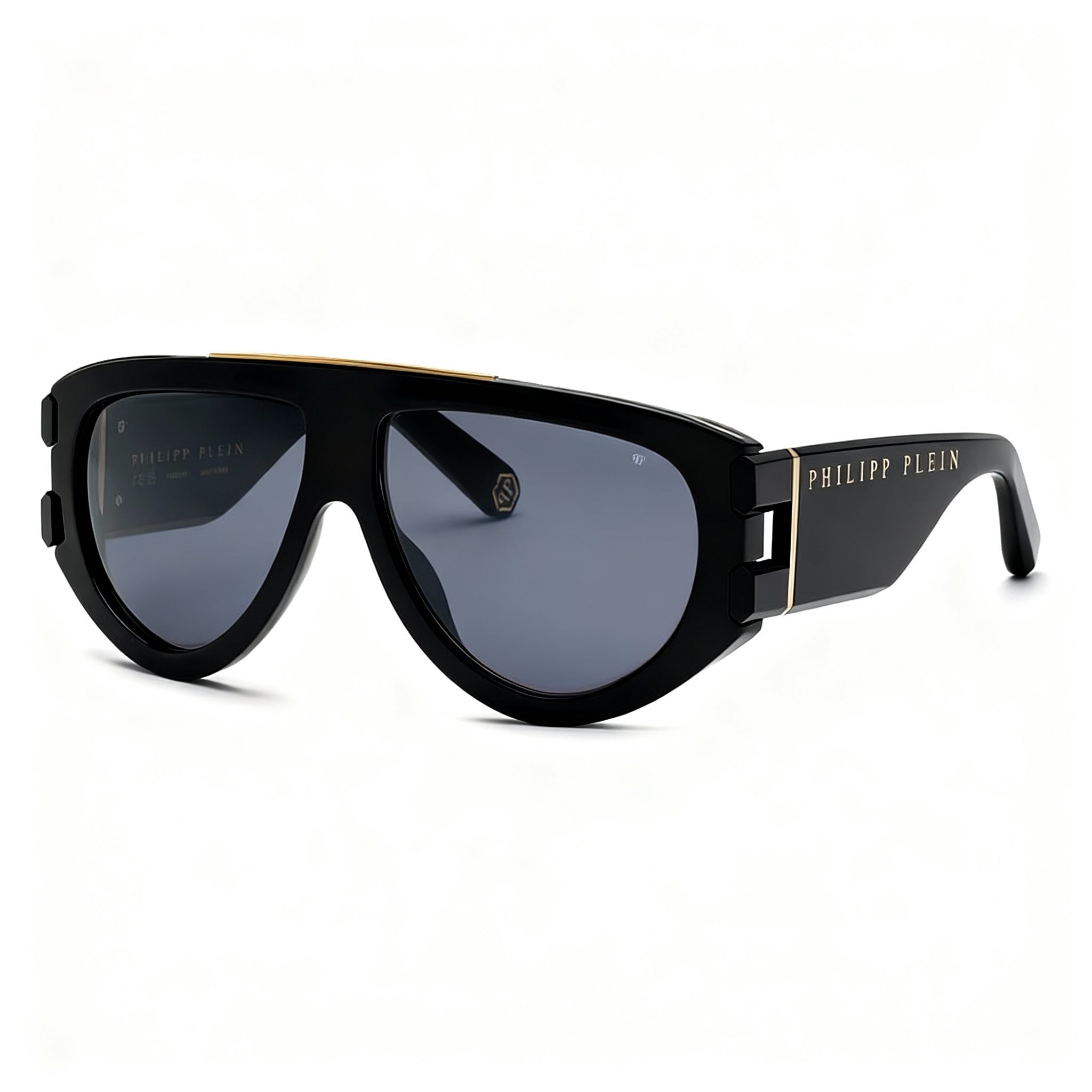 Philipp Plein SPP127M Men's Casual Shiny Black Cellulose Acetate Smoke Mirror Silver Sunglasses 60-13-145, Photo 3