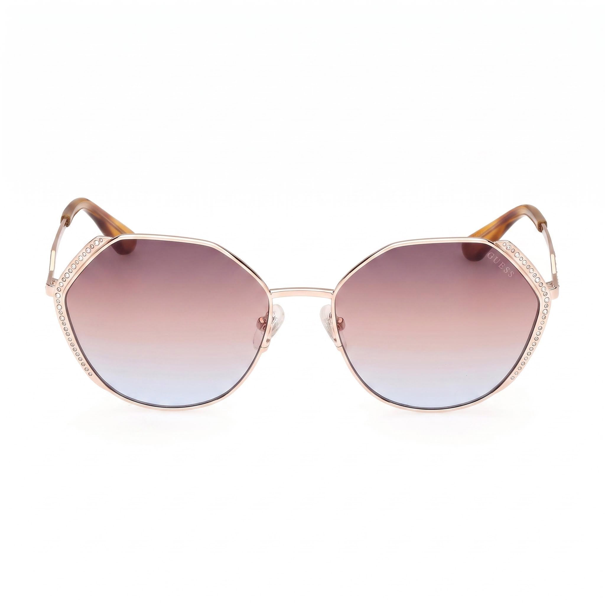 GUESS Geometric Stone Women's Gold Metal Oversize 100% UV Gradient Brown Sunglasses 58mm, Photo 2
