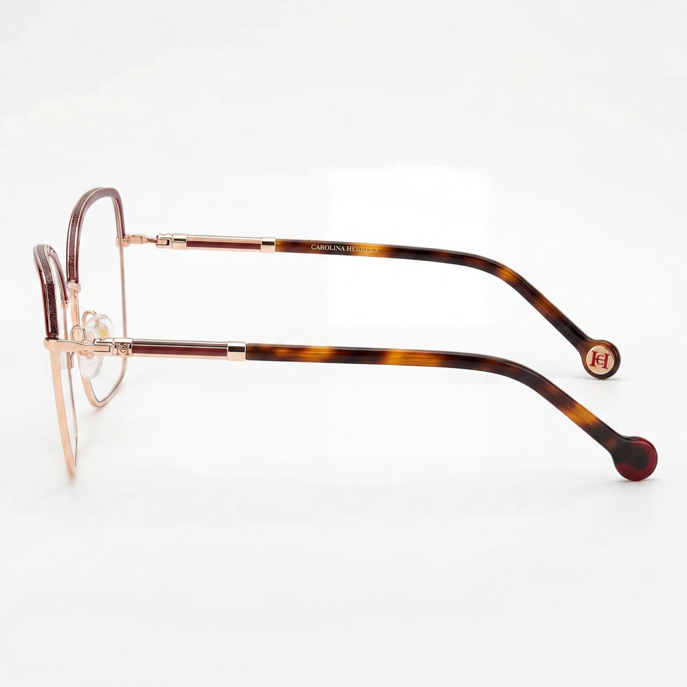 Carolina Herrera Gafas clásicas de mujer de metal con montura Havana en rojo y dorado y lentes de policarbonato, 56 mm