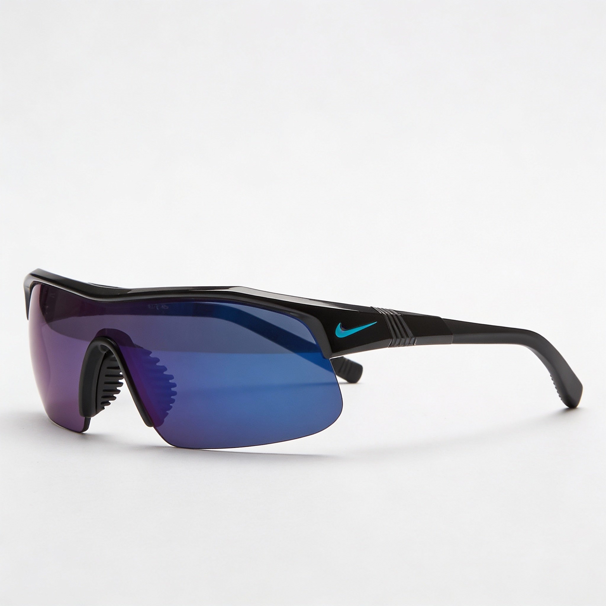 Nike Comtemporary Men's Plastic Frame Sunglasses with UV Protection, Vented Nose Bridge, Black/Blue Mirror, Photo 3