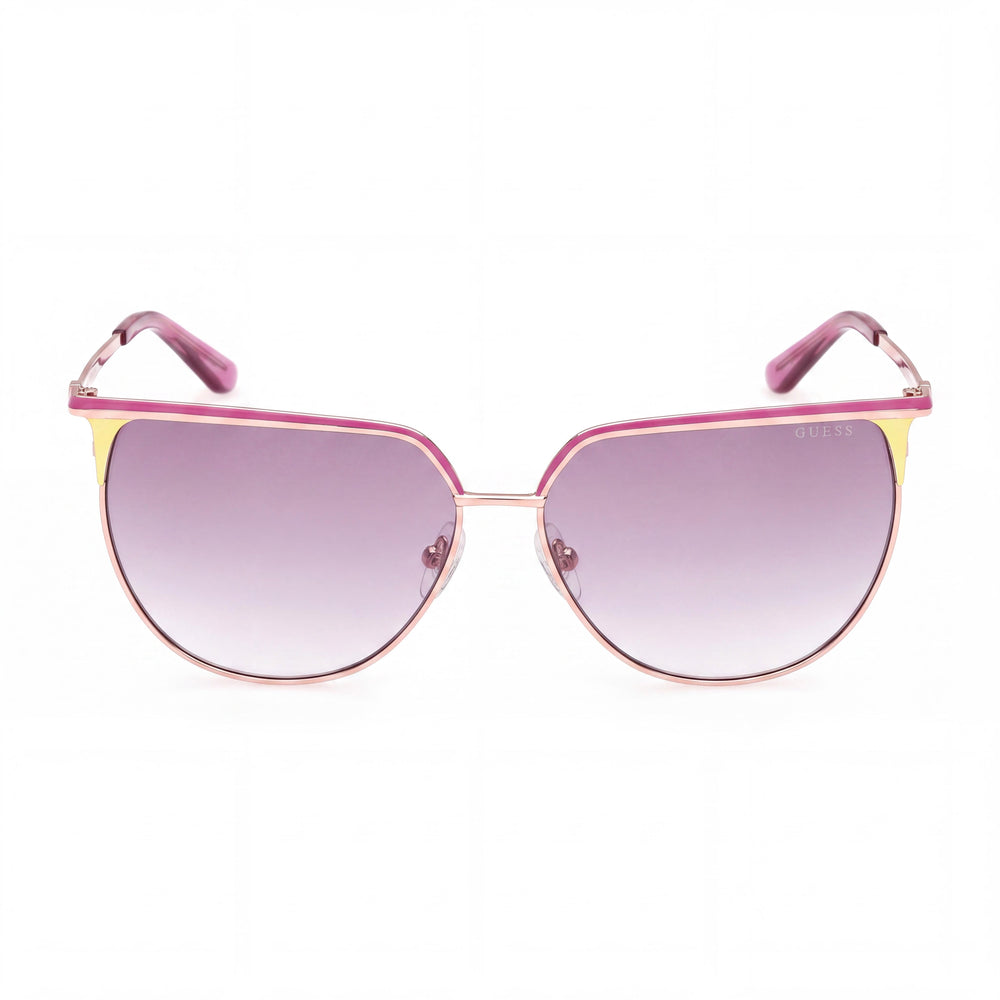 GUESS Modern Women's Shiny Rose Gold Metal Frame Gradient Violet Lens UV Protection Sunglasses 58mm