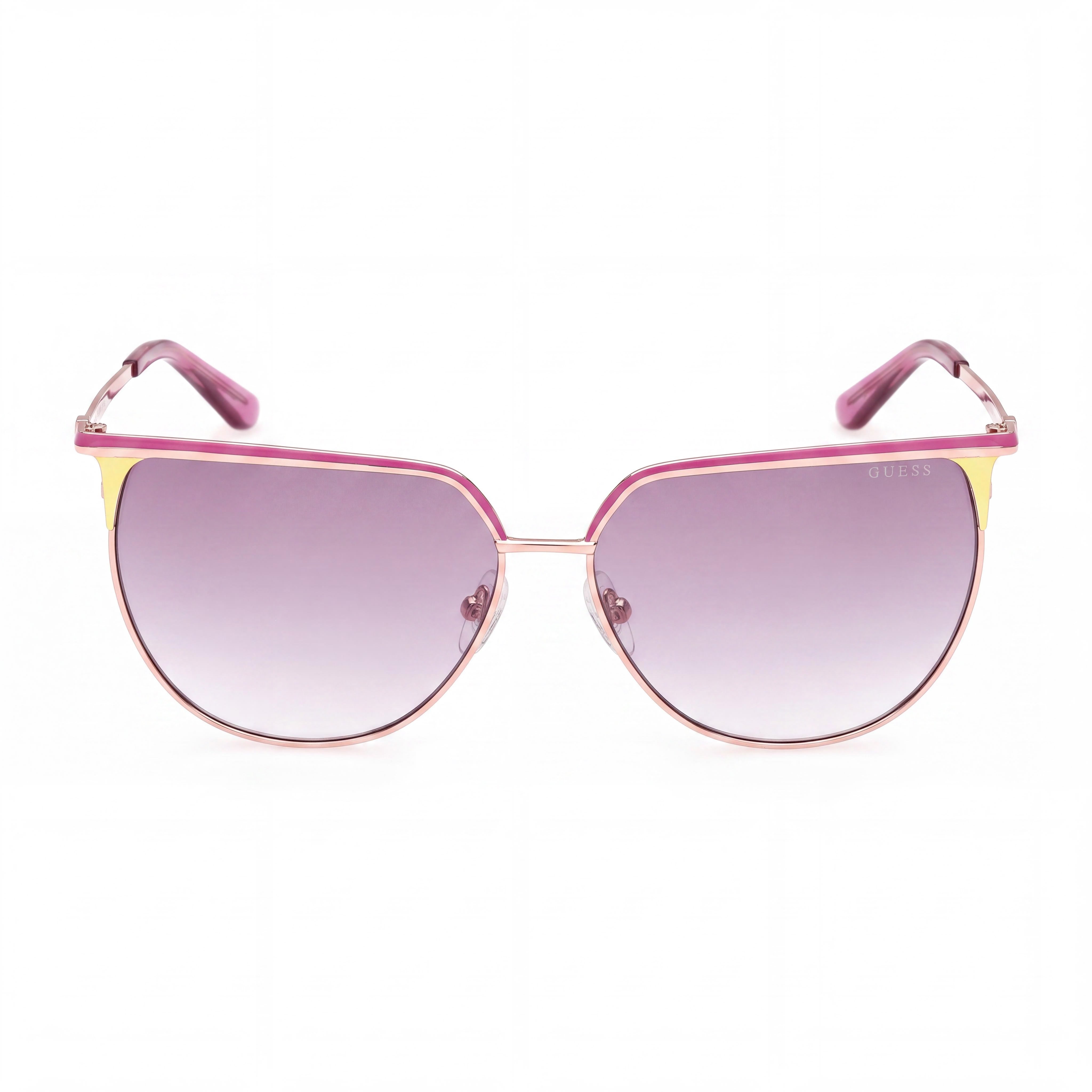 Gafas de sol GUESS Modern para mujer con montura metálica brillante color oro rosa, lentes degradadas violetas y protección UV de 58 mm, Photo 2