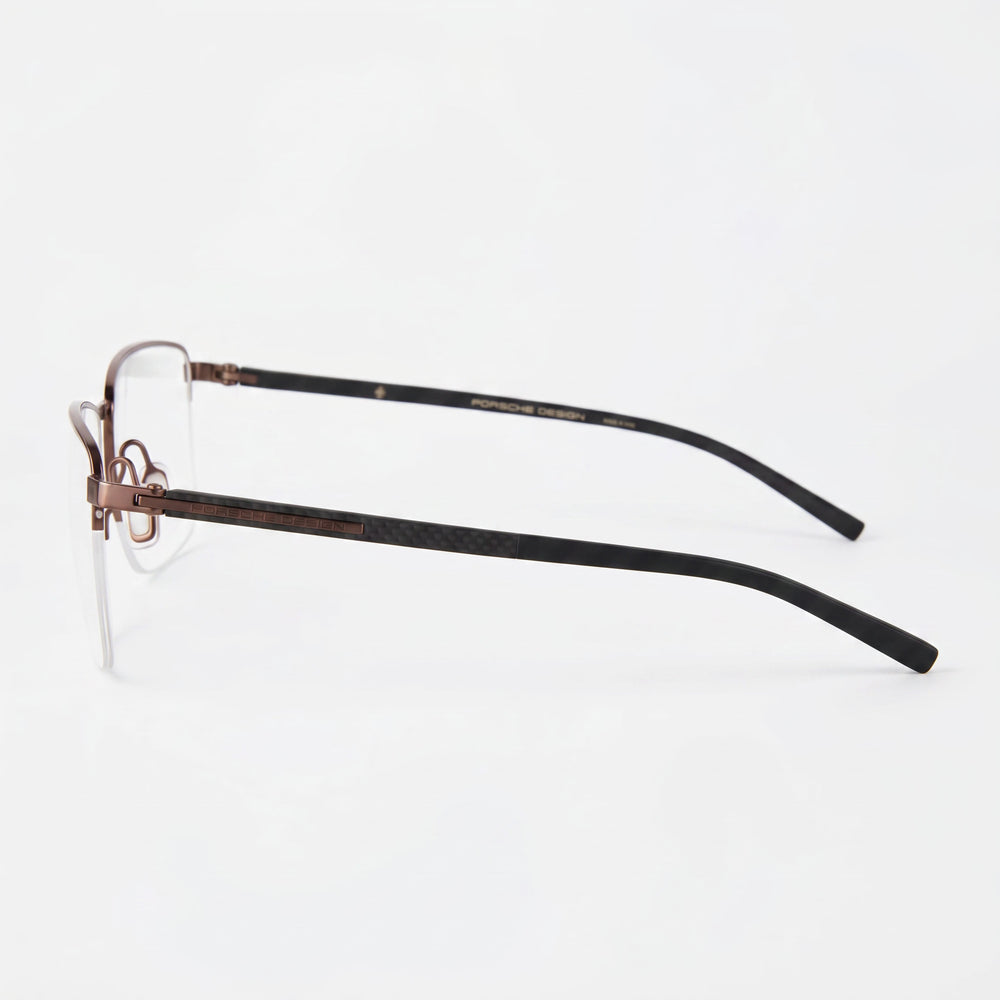 Gafas modernas Porsche Design de plástico marrón para hombre con lentes de policarbonato transparentes, 57 mm de ancho de lente