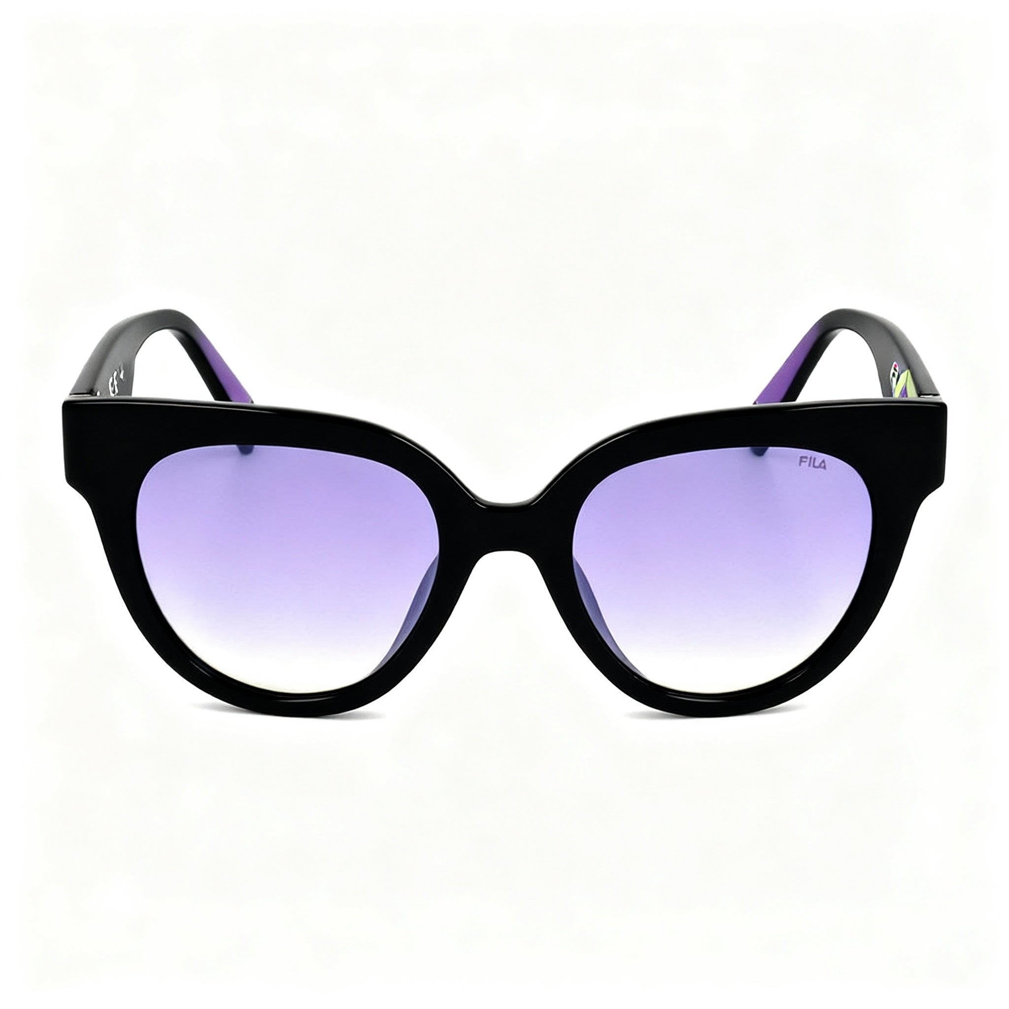 FILA SFI119V Women's Injected Shiny Black Frame Non-Polarized Sunglasses, Purple Gradient Mirror Silver Lenses 51mm