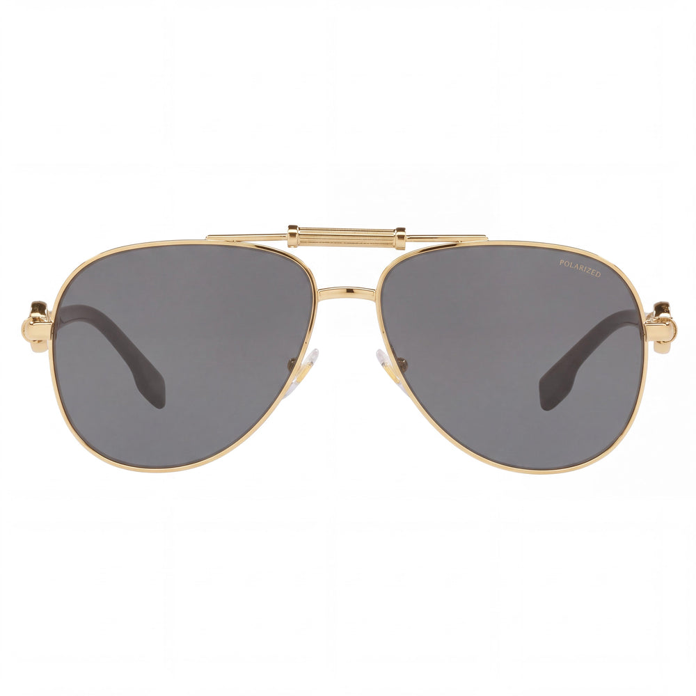 Gafas de sol Versace contemporáneas unisex con montura tipo piloto de metal dorado, lentes polarizadas con espejo gris, 59 mm, protección UV