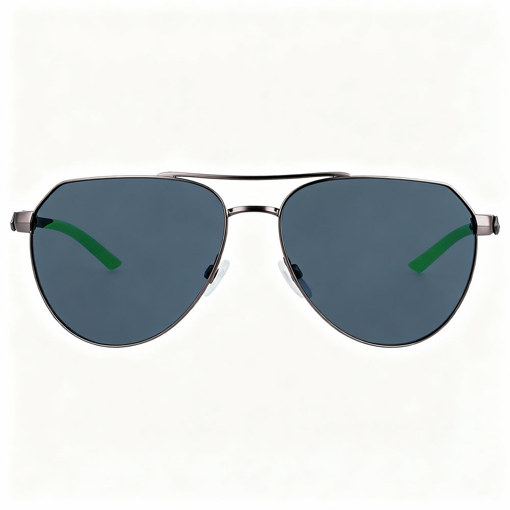 Nike Club Nine Unisex Satin Gunmetal Grey Metal Pilot Sunglasses with Grey Lens, 60-15-140mm
