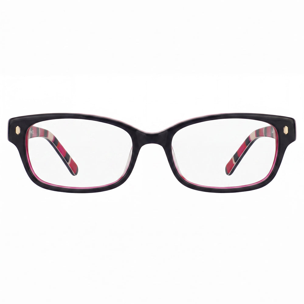 kate spade new york Lucyann Women's Rectangular Plastic Eyeglasses, Black Pink Striped, Prescription Ready Clear Demo Lenses 53mm