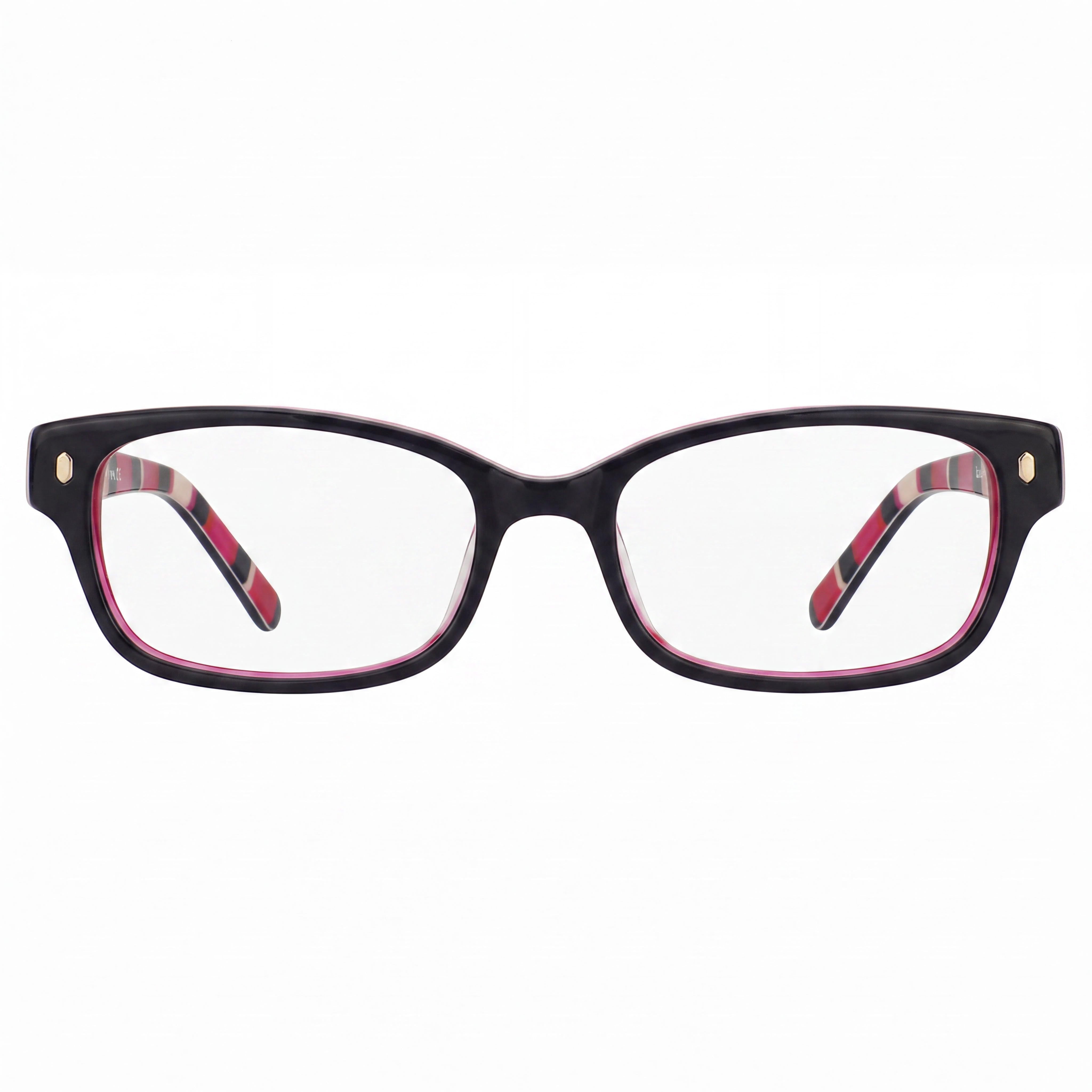 kate spade new york Lucyann Women's Rectangular Plastic Eyeglasses, Black Pink Striped, Prescription Ready Clear Demo Lenses 53mm, Photo 2