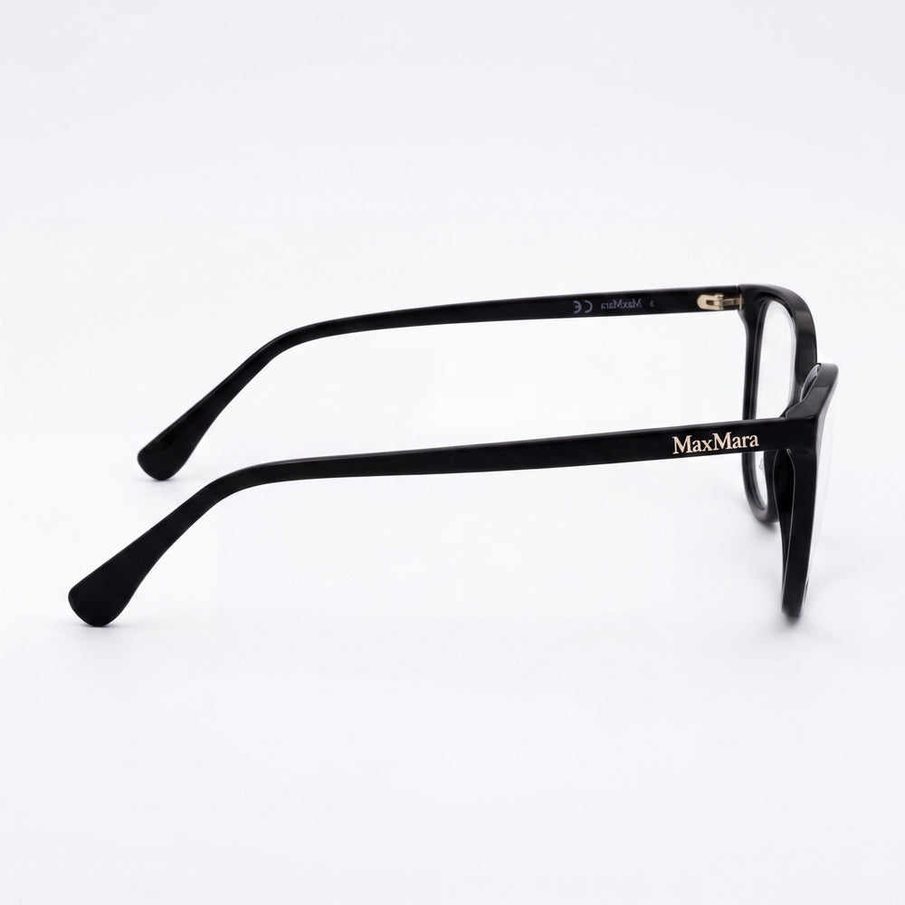 MaxMara Casual Women's Shiny Black Acetate Frame Eyeglasses with Transparent Lenses, 54mm Lens Width