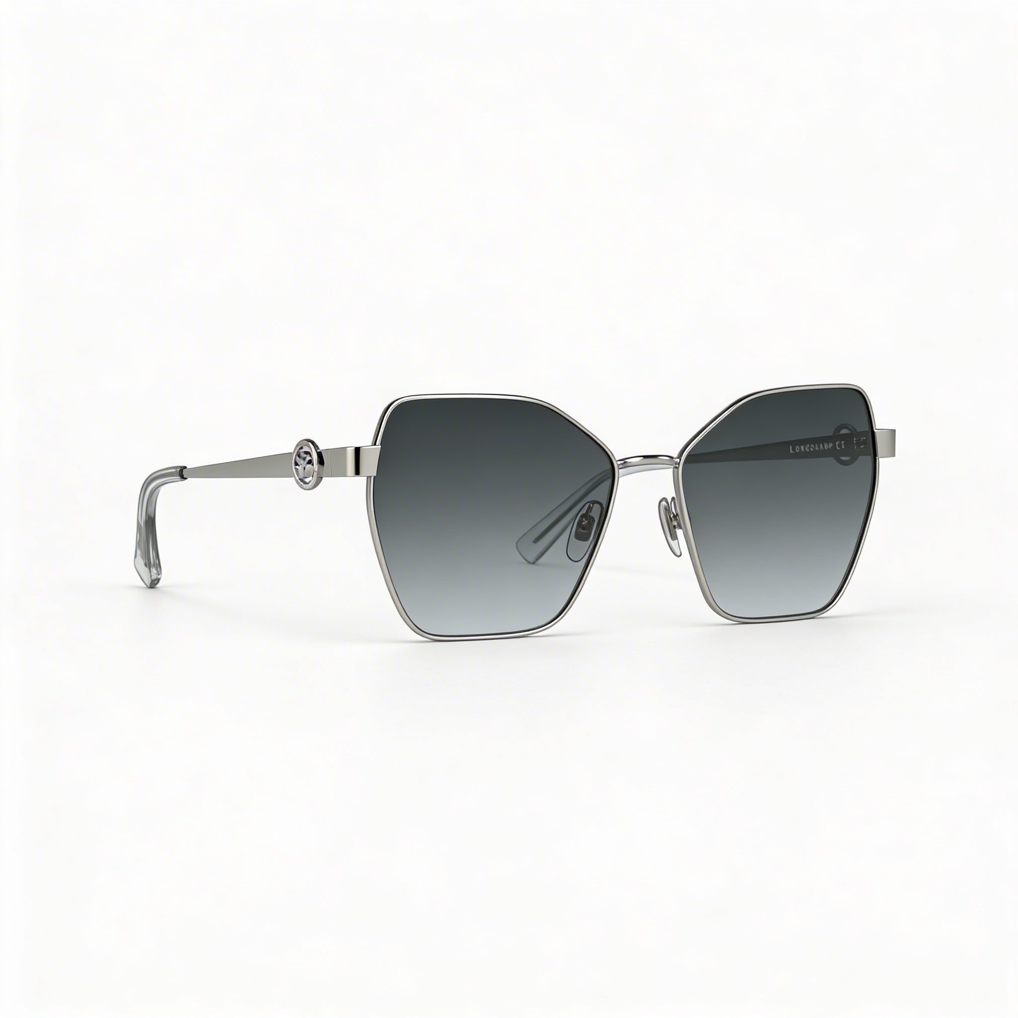 Gafas de sol cuadradas modernas Longchamp LO180S para hombre, montura y lentes en gris degradado/plateado, puente de 17 mm, patillas de 140 mm, Photo 2