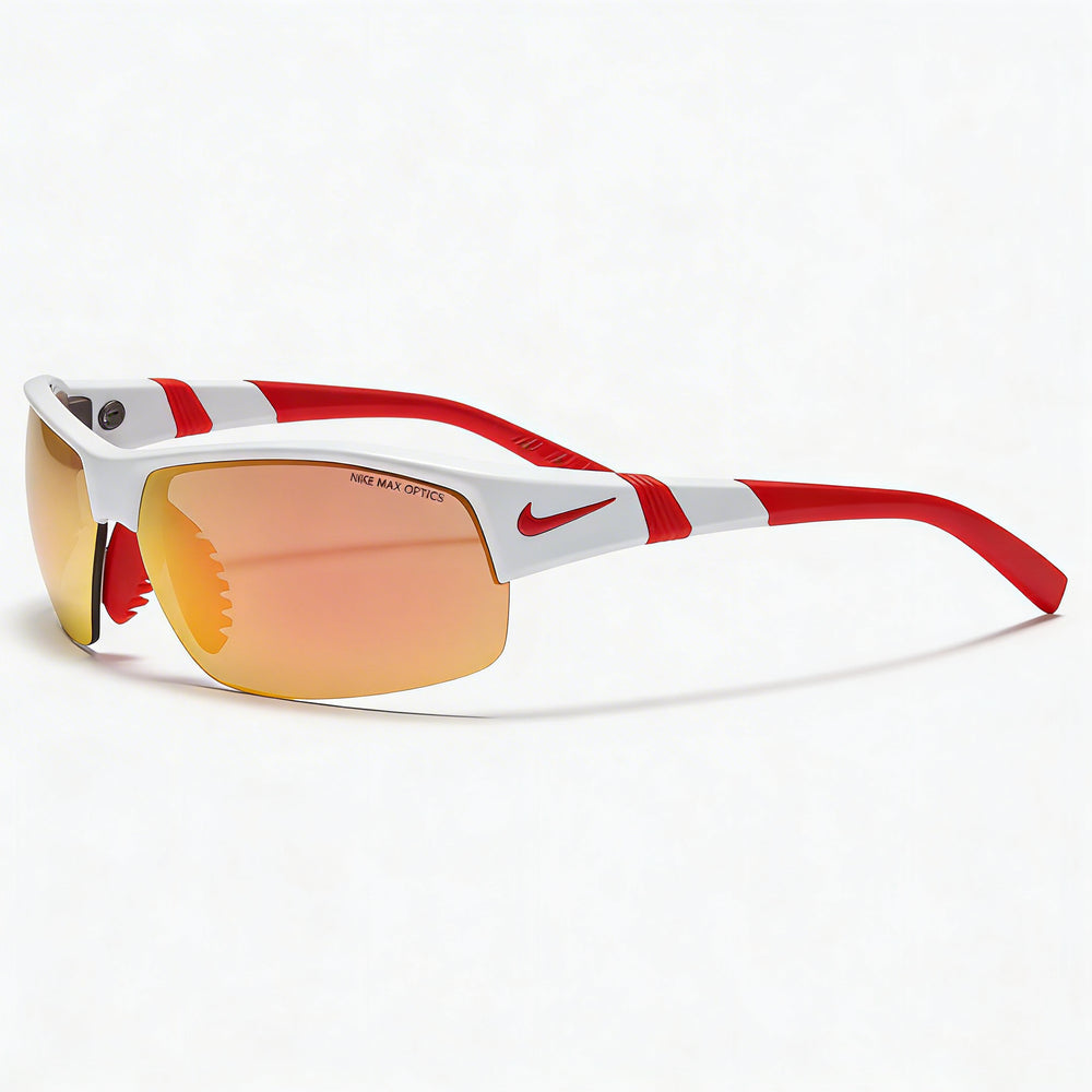 Nike Modern Women's White Grey Red Mirror Nylon Frame Sunglasses with Red Plastic Lenses 70mm