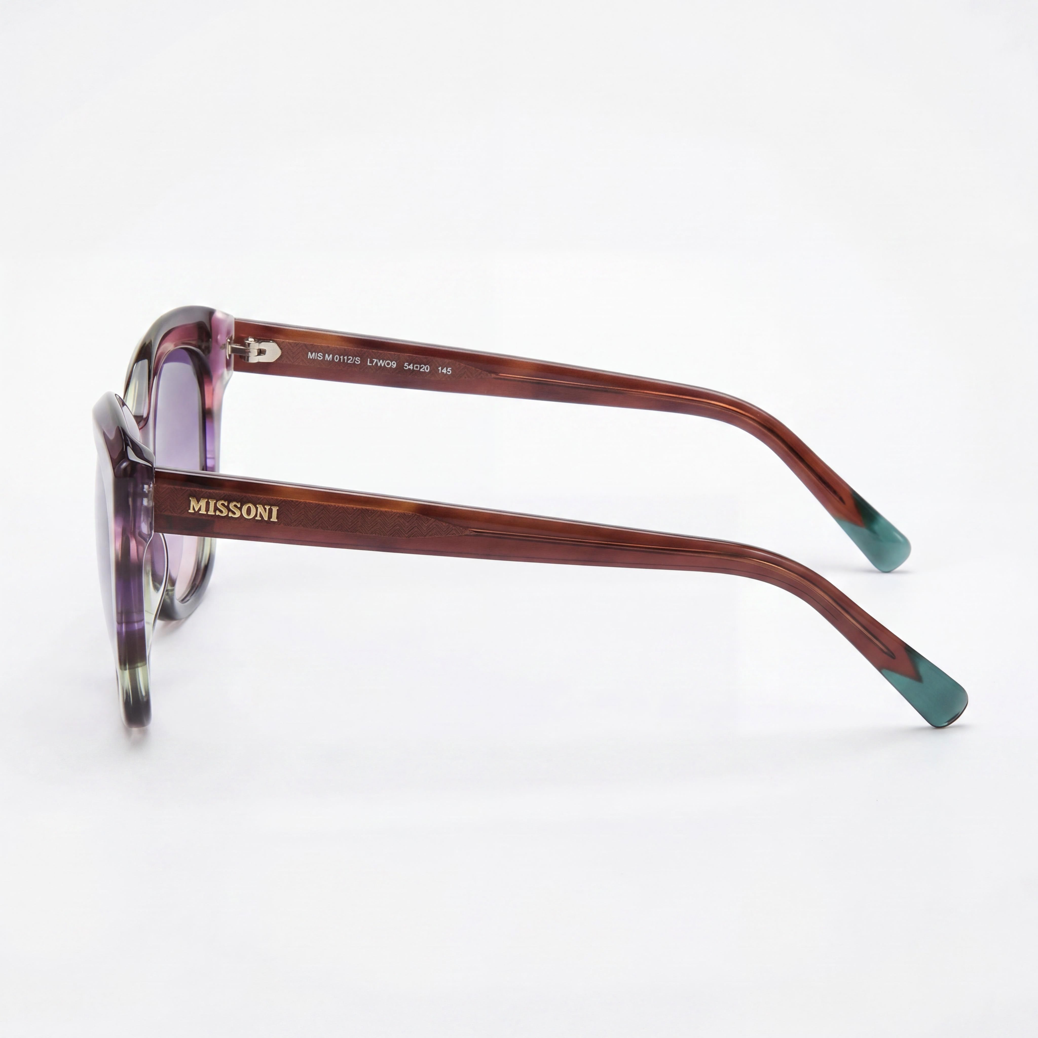 Gafas de sol clásicas M Missoni para mujer con montura de cuerno violeta marrón degradado morado, lentes de acetato con protección UV, 54 mm, Photo 3