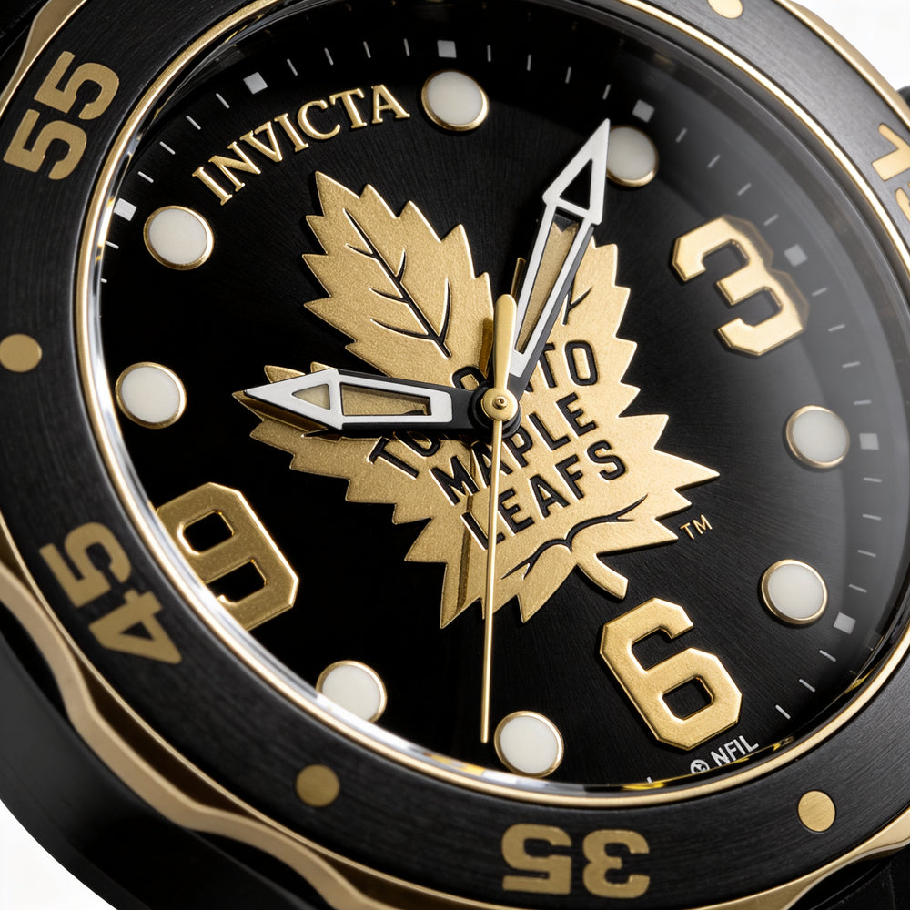 Invicta NHL IN-42326-AMZUK Men's Two-tone Black Gold Water Resistant Stainless Steel Silicone Watch 48mm