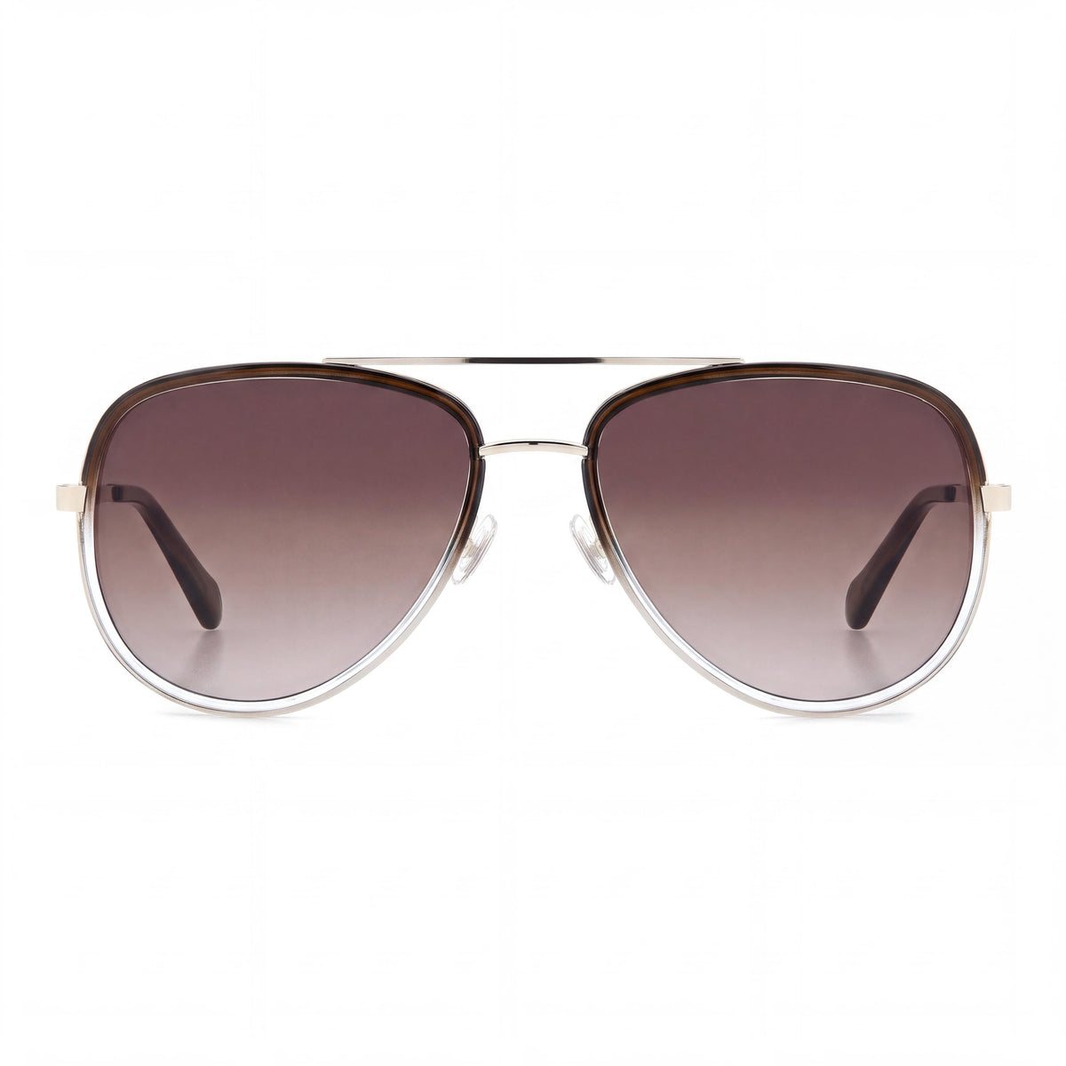 Fossil Women's Pilot Stainless Steel Sunglasses Olive/Brown Frame Brown Shaded Lenses 100% UV Protection 59mm, Photo 2