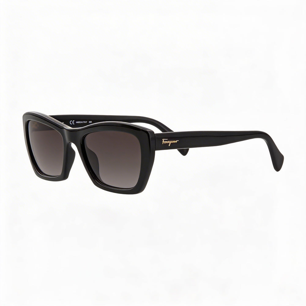 Salvatore Ferragamo SF958S Unisex Rectangular Black Plastic Grey Lens 100% UV Protection Sunglasses 55mm