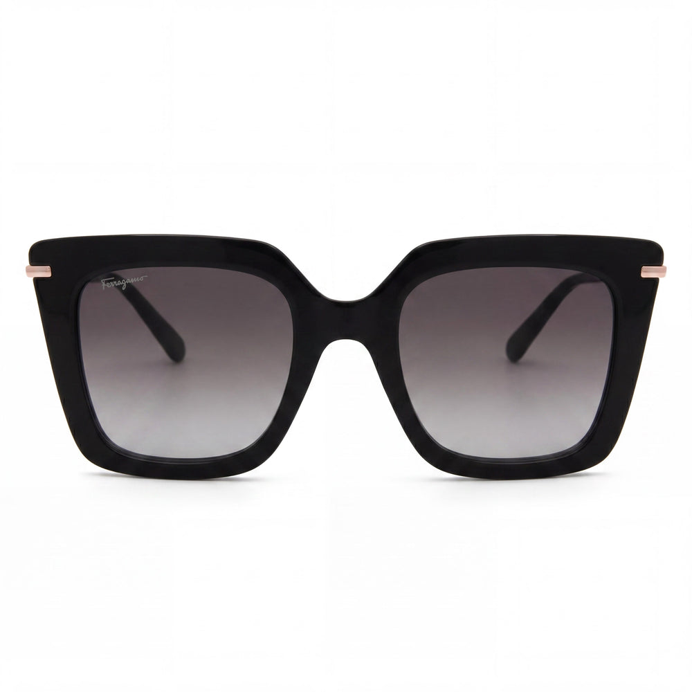 Salvatore Ferragamo SF1041S Modern Women's Black Alloy Steel Butterfly Grey Gradient Sunglasses 51mm