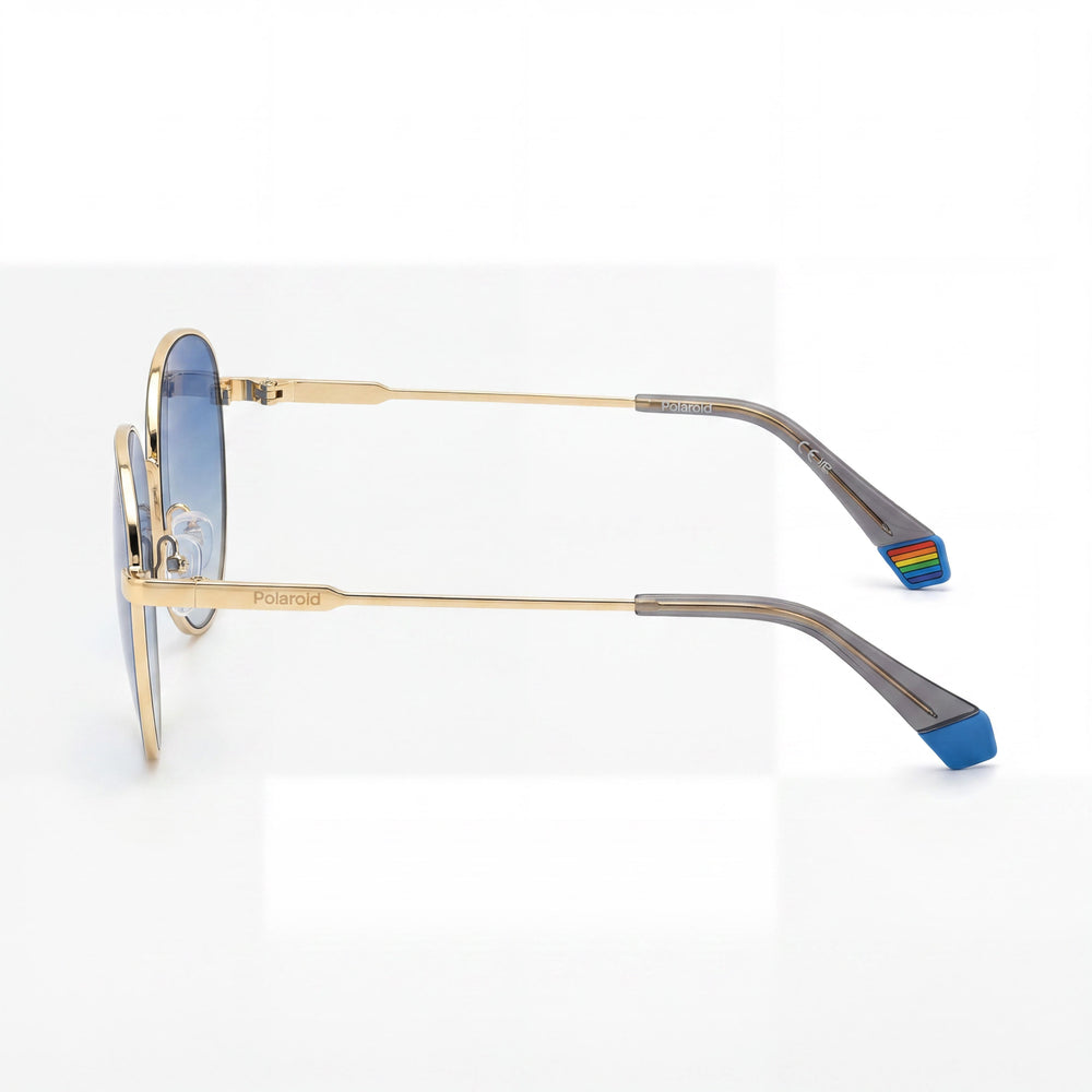 Polaroid Casual Men's Gold Blue Stainless Steel Polarized Sunglasses 56mm