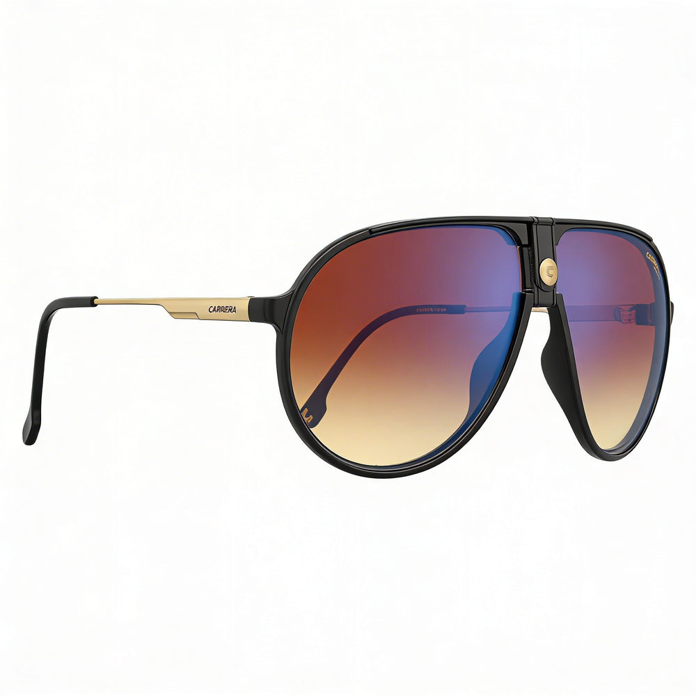 Carrera 1034/S Unisex Shiny Black Gold Plastic Brown Shaded Blue Mirrored Non-Polarized UV Protection Sunglasses 63mm