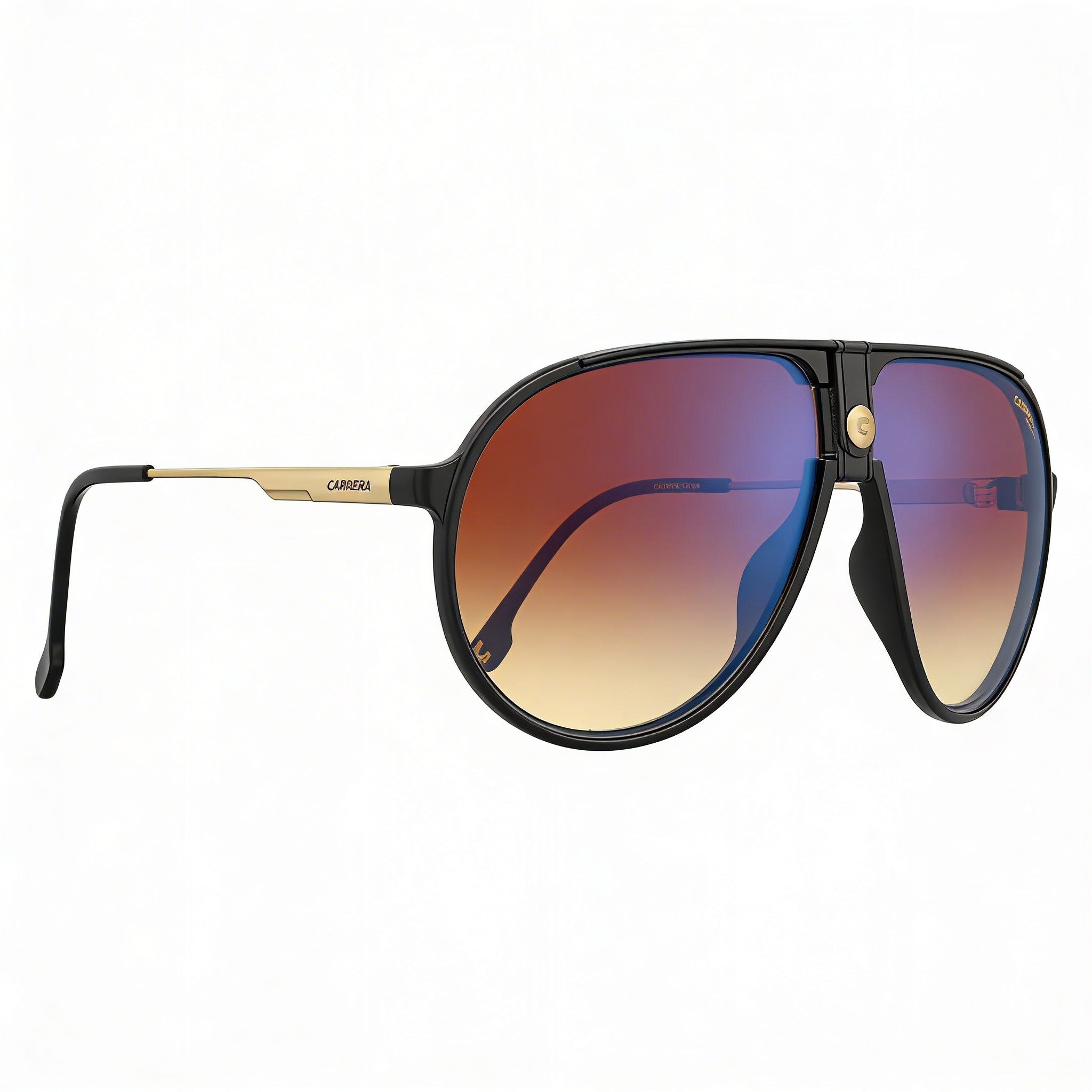 Carrera 1034/S Unisex Shiny Black Gold Plastic Brown Shaded Blue Mirrored Non-Polarized UV Protection Sunglasses 63mm, Photo 3