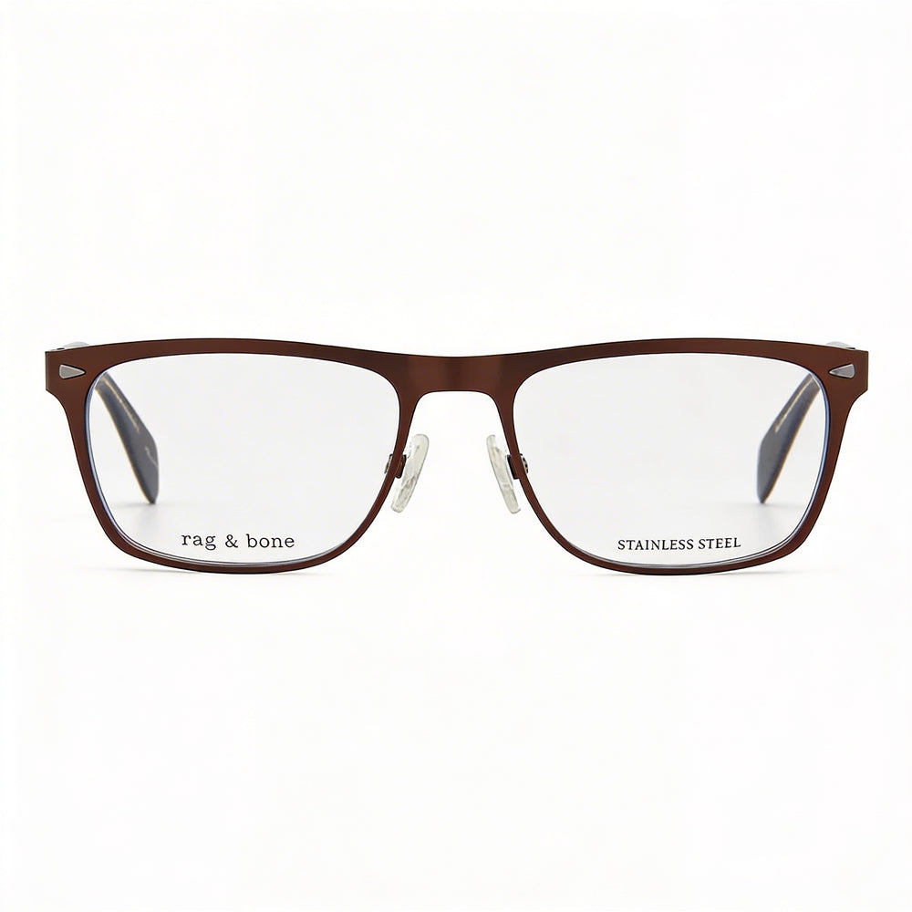 Gafas Rag & Bone Rnb 7011 con montura metálica para hombre, color marrón mate y lentes transparentes, talla 54-18-145