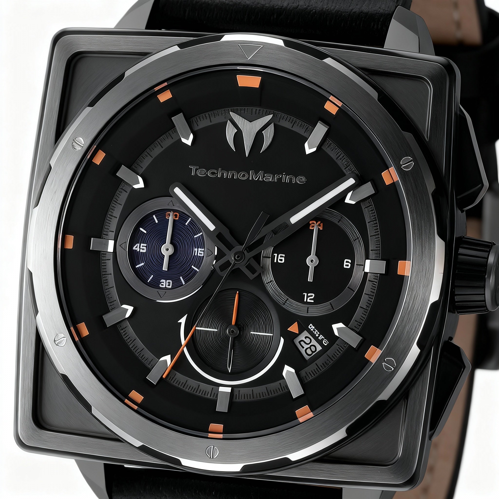 TechnoMarine OCEAN - NOMAD TM-318087 Men's 43mm Quartz Watch, Stainless Steel, Black Dial, Leather Strap, Photo 3
