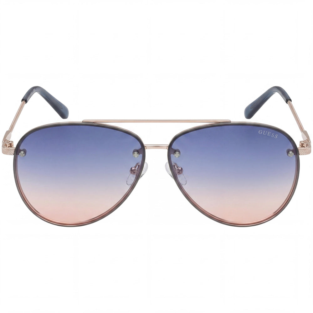 Gafas de sol GUESS Factory modernas unisex con montura de plástico azul degradado en oro rosa brillante, sin polarización UV, 63 mm