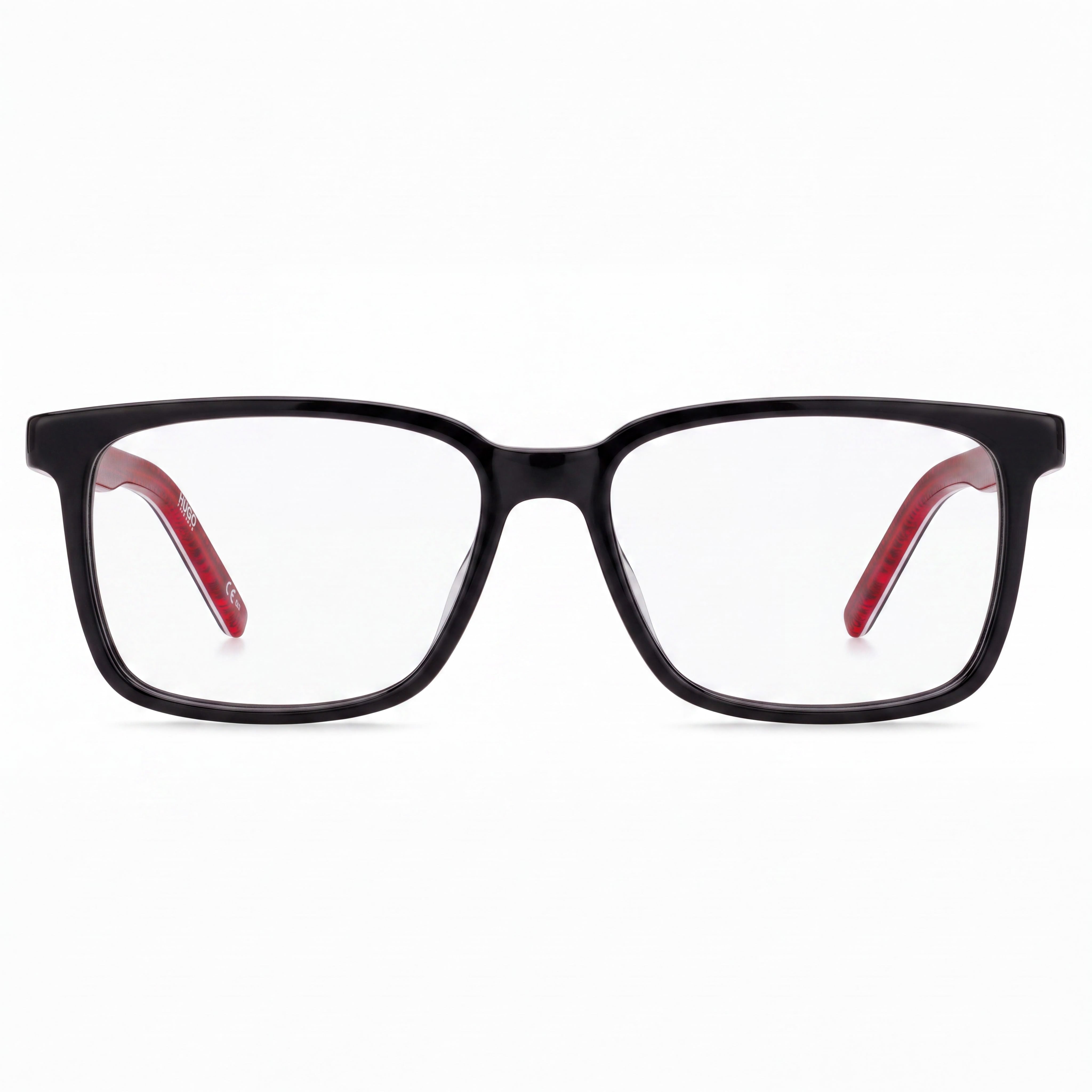 HUGO Rectangular Square Unisex Acetate Eyewear Shiny Black Transparent Red 54-16-145mm, Photo 2