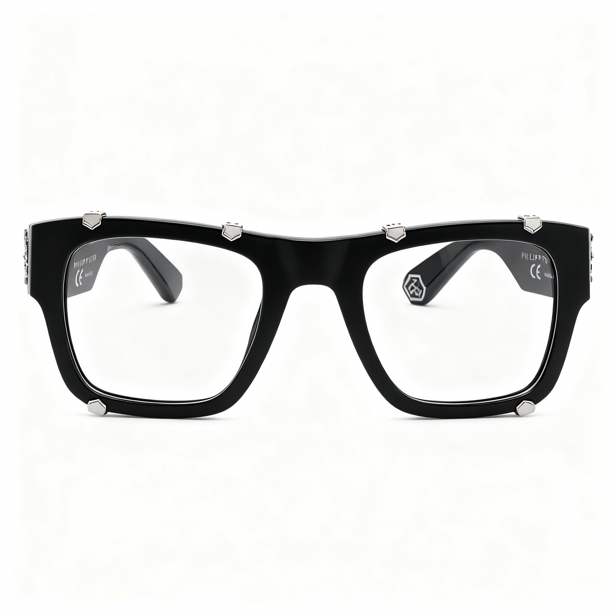 Philipp Plein VPP042W Classical Unisex Acetate Square Optical Glasses Non-Polarised Shiny Black 54mm, Photo 3