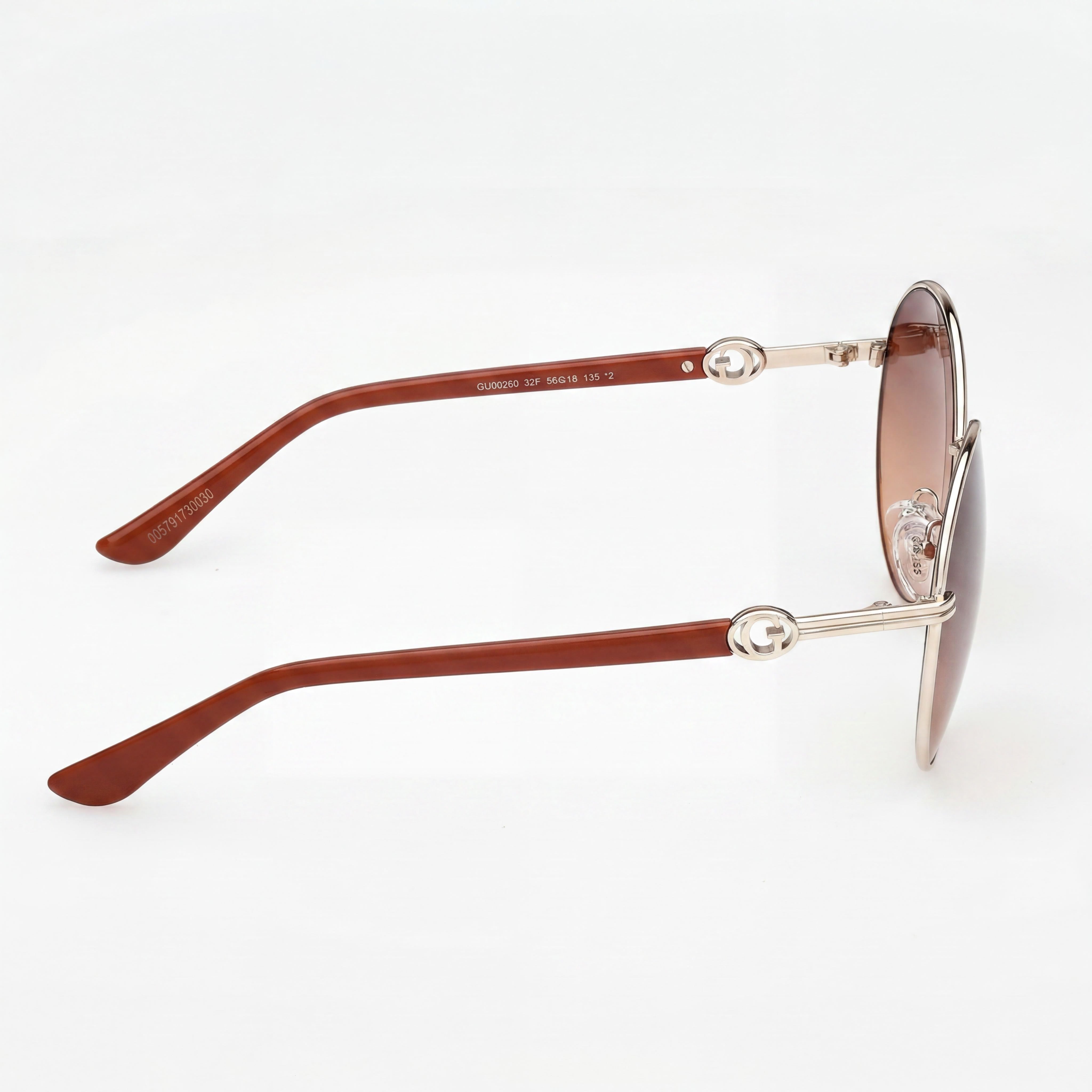 GUESS Casual Women's Metal Sunglasses, Shiny Pale Gold Frame, Gradient Brown UV 400 Lenses, 56mm, Photo 3