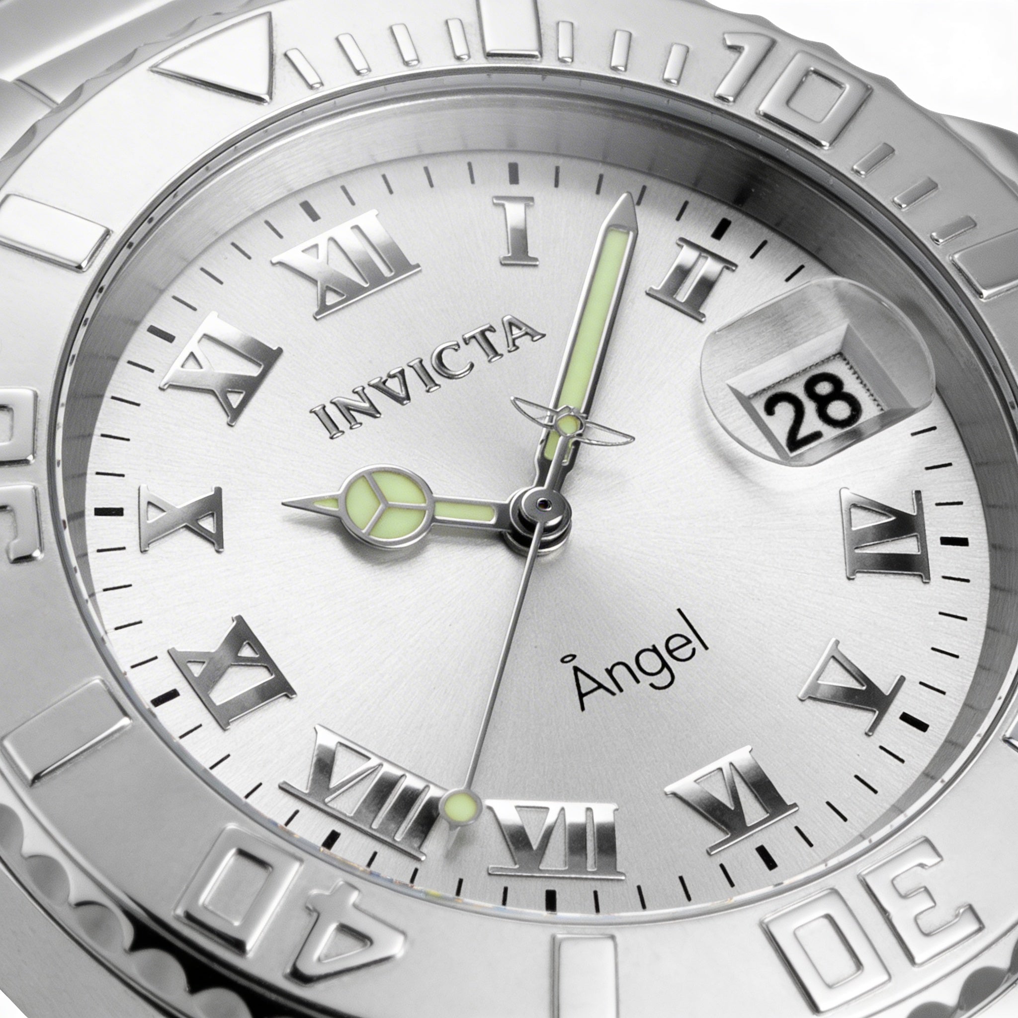 Reloj Invicta para mujer, de acero inoxidable, esfera plateada, cuarzo, resistente al agua hasta 20 bares, con brillantina en la oscuridad y marcas en el bisel., Photo 3