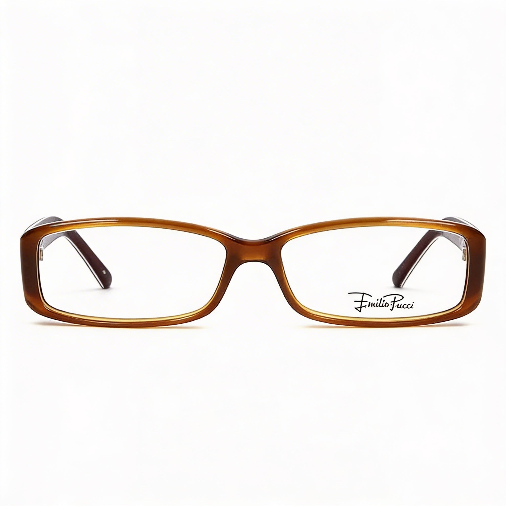 Montura de gafas Emilio Pucci unisex de plástico marrón claro, montura rectangular moderna con lentes personalizables de 53 mm., Photo 2