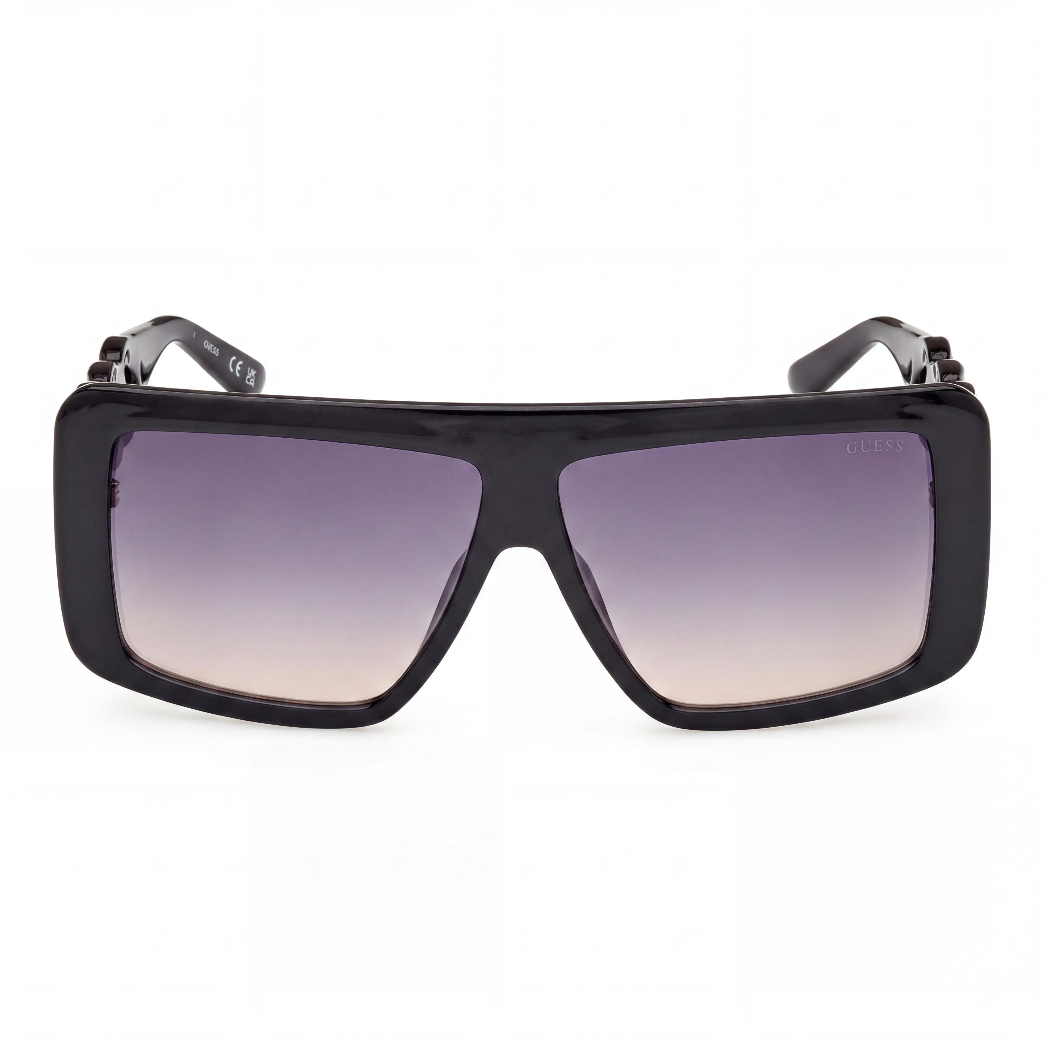 GUESS Modern Women's Shiny Black Injected Frame Sunglasses, UV Protected Polycarbonate Gradient Smoke Lenses 60mm, Photo 2