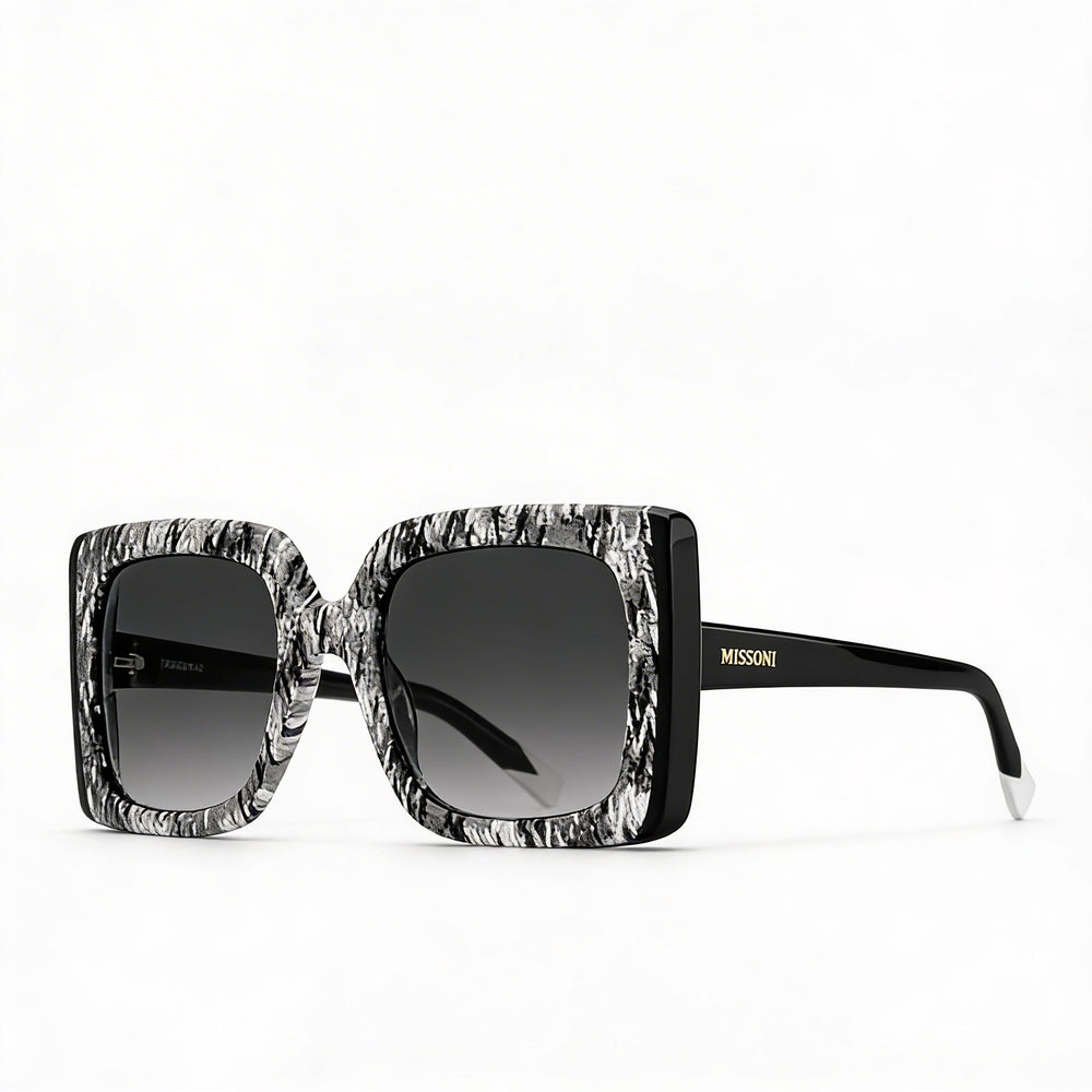 Gafas de sol clásicas Missoni de acetato para mujer, patrón negro, degradado gris oscuro, protección 100% UV, 54 mm