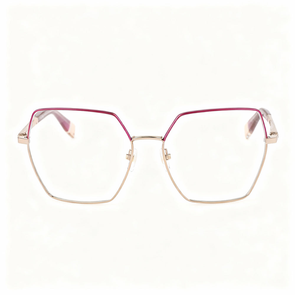 Furla Casual Women's Metal Frame with Non-Polarized Plastic Lenses, Oro Rosso Fuxia Eyeglasses, 55-15-135