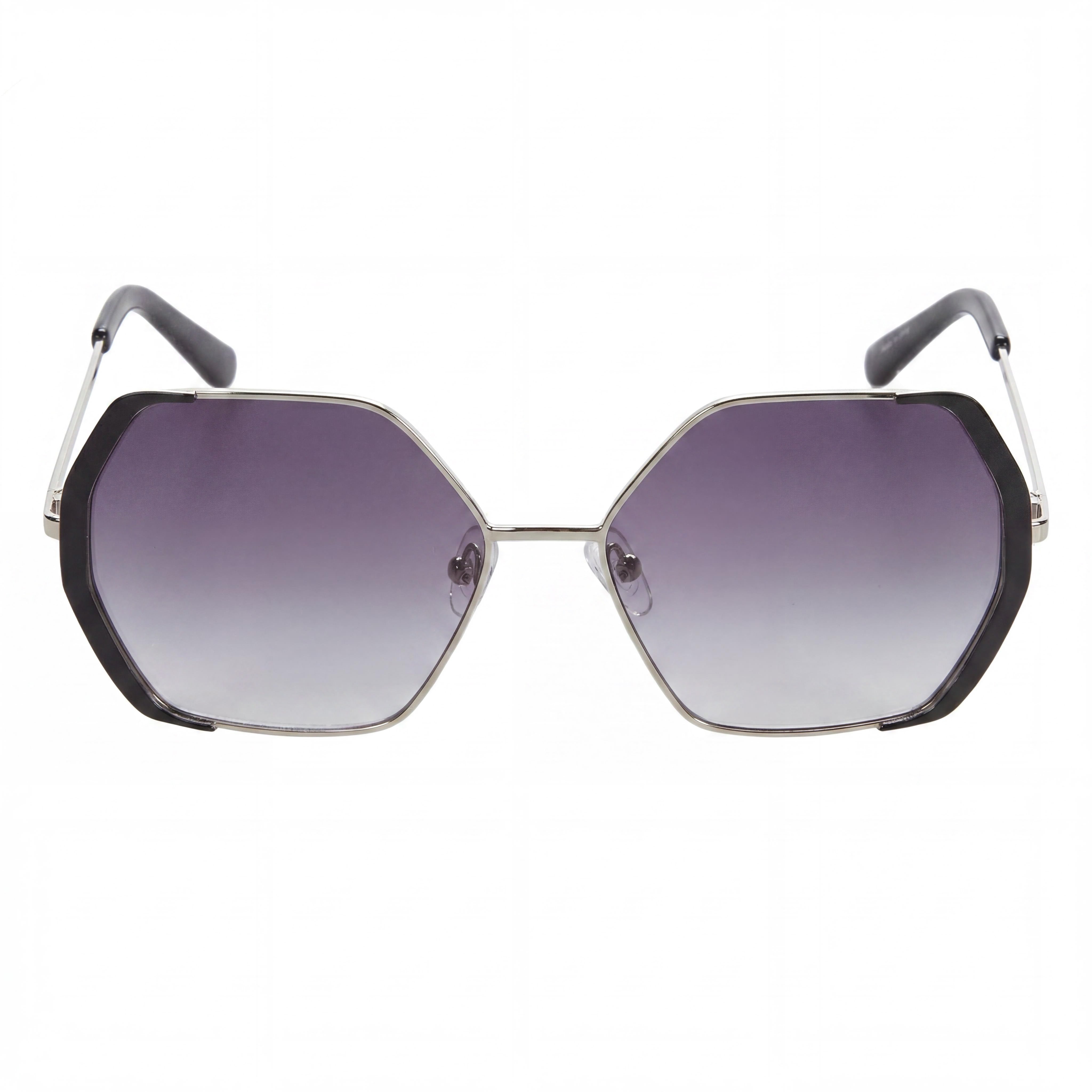 Gafas de sol GUESS GF0387 para mujer, con montura de plástico niquelado claro brillante, lentes ahumadas degradadas y protección UV, 57 mm, Photo 2