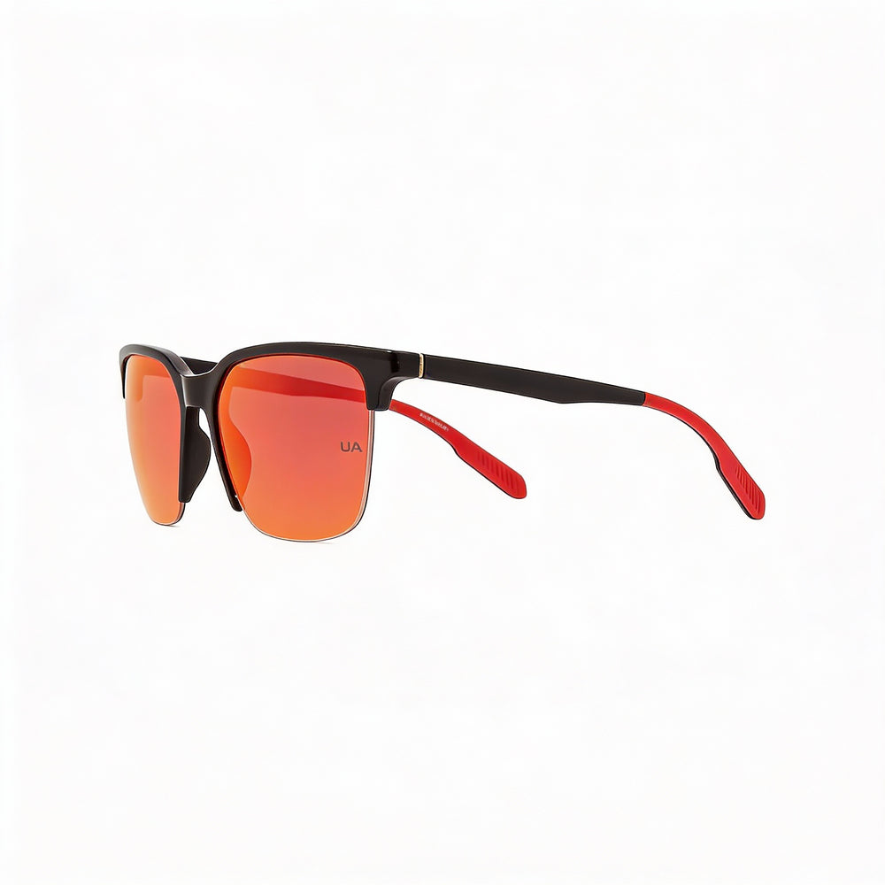 Gafas de sol Under Armour UA Phenom de plástico negro brillante para hombre, con espejo multicapa rojo, protección UV, sin polarizar, 55 mm