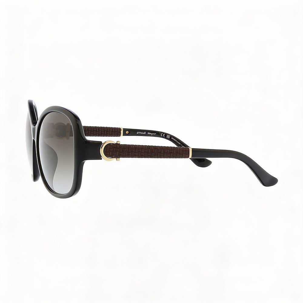 Gafas de sol Ferragamo Oval Gradiente Negro Gris de Mujer con Montura de Plástico Negro Gris Gradiente, Lente de Gradiente Gris, Protección UV, 59mm