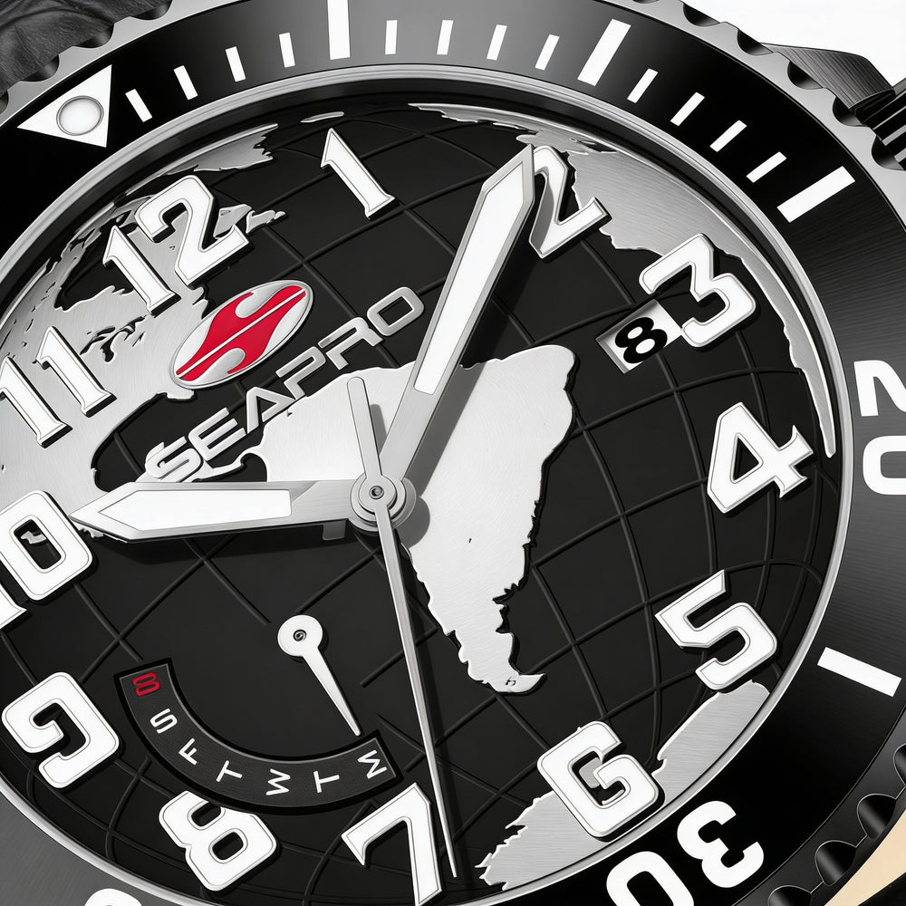 Seapro strap Men's Black Dial Quartz Watch with Stainless Steel Case, Leather Strap, Water Resistant & Scratch Resistant Mineral