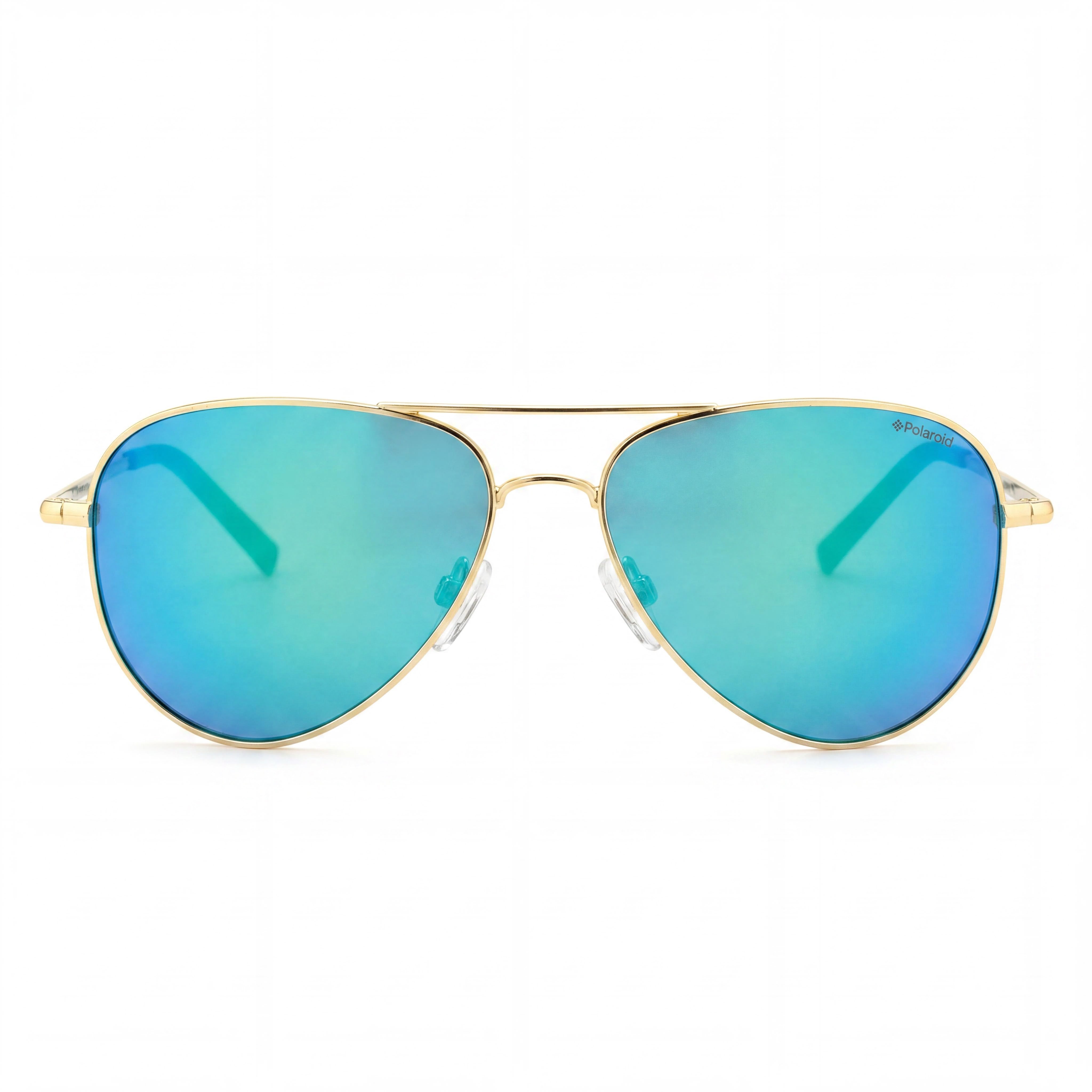 Polaroid Gafas de Sol de Aviador para Hombre, Montura Metálica Dorada, Lentes Antirreflectantes Grises y Azules Espejados, Protección UV 400, Ancho de Lente 54mm, Photo 2