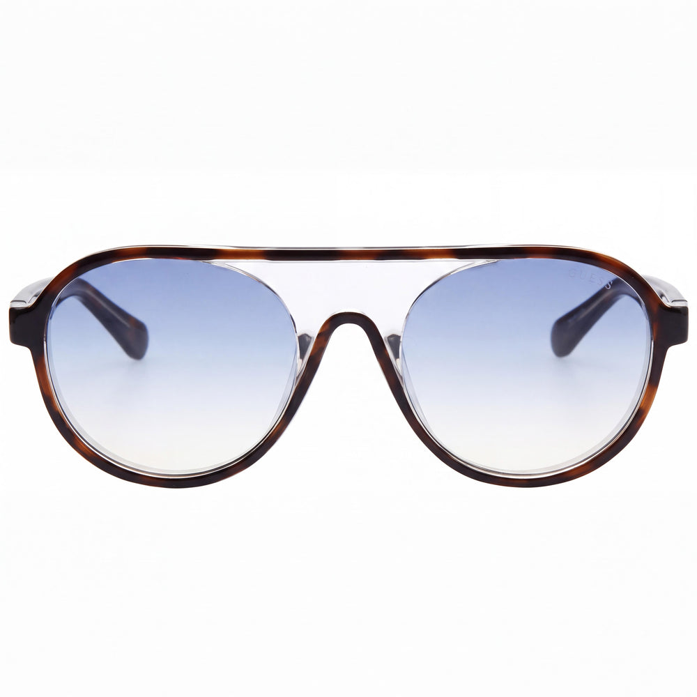 GUESS Women's GU-6943 52X Dark Havana Plastic Sunglasses, Gradient Blue Silver Mirror Anti-Reflective UV Protected Lenses 53mm
