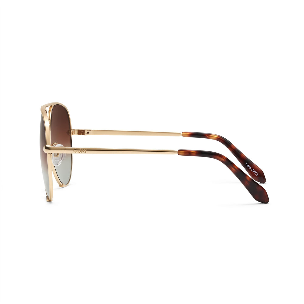 QUAY AUSTRALIA High Key Large Women's Metal Gold Brown Fade Frame Brown Fade Polarized UV Protection Sunglasses