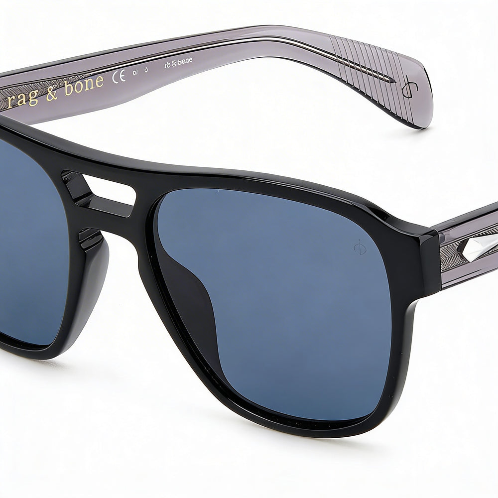 Rag & Bone Modern Unisex Black Rectangular Full-Rim Eco Acetate Non-Polarized 54mm Sunglasses