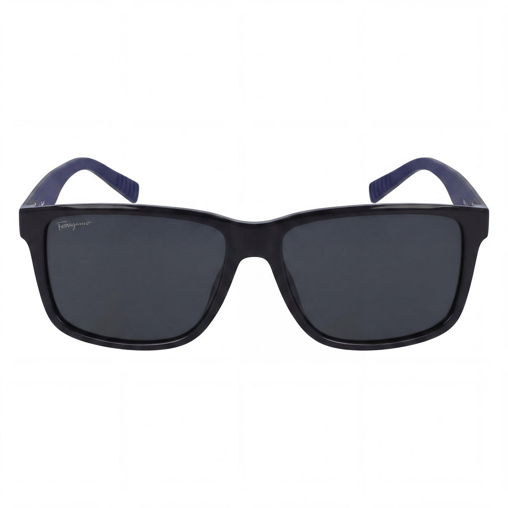 Salvatore Ferragamo Men's Plastic Sunglasses, Matte Black Frame, Black/Blue Lenses, Lens Width 57mm