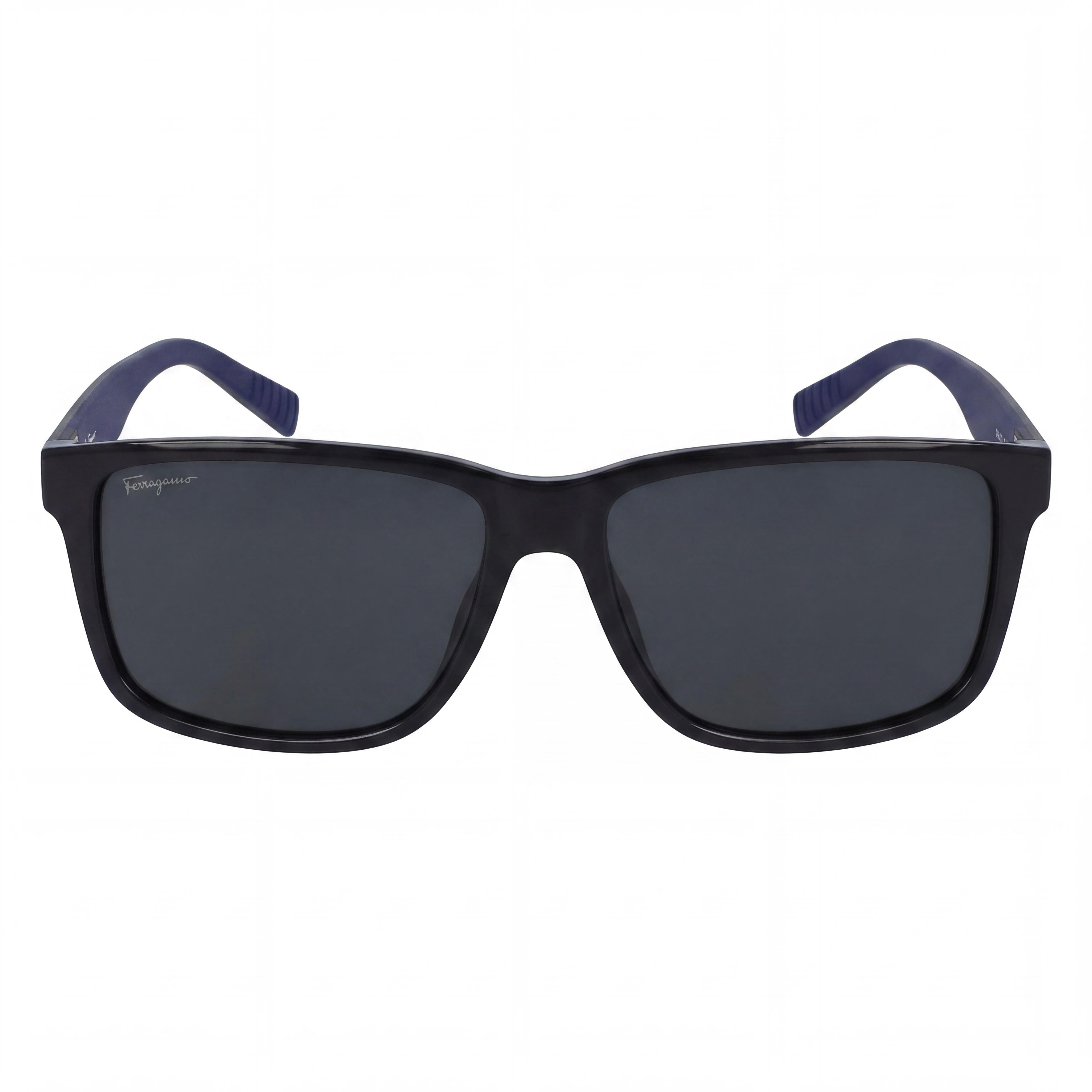 Salvatore Ferragamo Men's Plastic Sunglasses, Matte Black Frame, Black/Blue Lenses, Lens Width 57mm, Photo 2