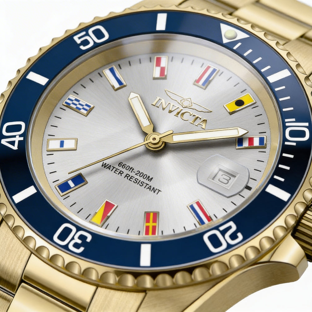 Reloj Invicta Pro Diver 49886 para hombre, de acero inoxidable dorado, esfera plateada, analógico, de cuarzo, 200 m, 40 mm